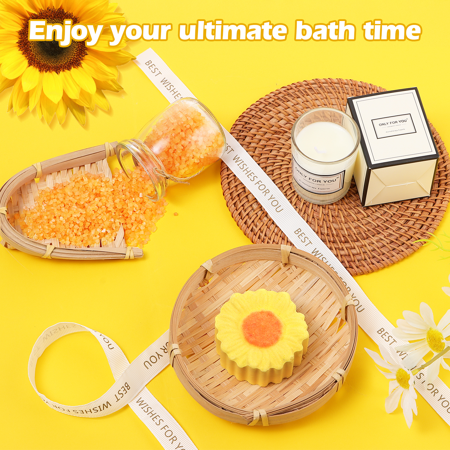 Aofmee Birthday Gift Baskets for Women, 10 Pcs Sunshine Self Care Spa Gift Sets, Beauty Body Care Kits for Birthday Valentine's Day Gifts