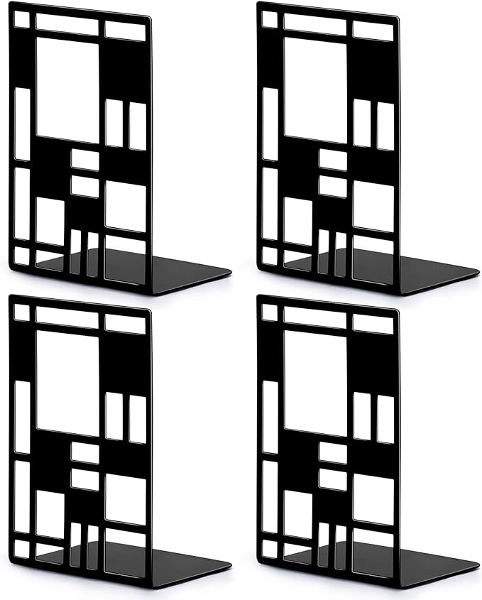 Aofmee Book Ends, Black, 2Pairs/4 Pack, Heavy Duty Metal Bookends for Shelves, Book Holders for Shelves
