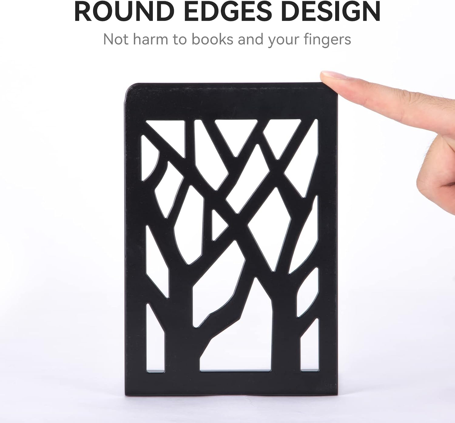 Book Ends 1 Pair, Tree Design Modern Metal Bookends for Shelves, Heavy Duty Metal Book Stopper for Home Office, Black(2 Pack)