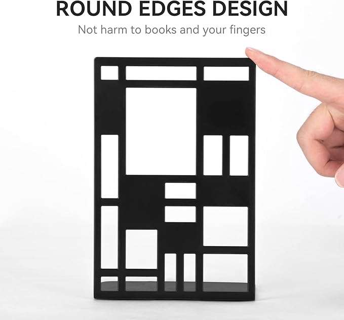 Aofmee Book Ends, Black, 2Pairs/4 Pack, Heavy Duty Metal Bookends for Shelves, Book Holders for Shelves