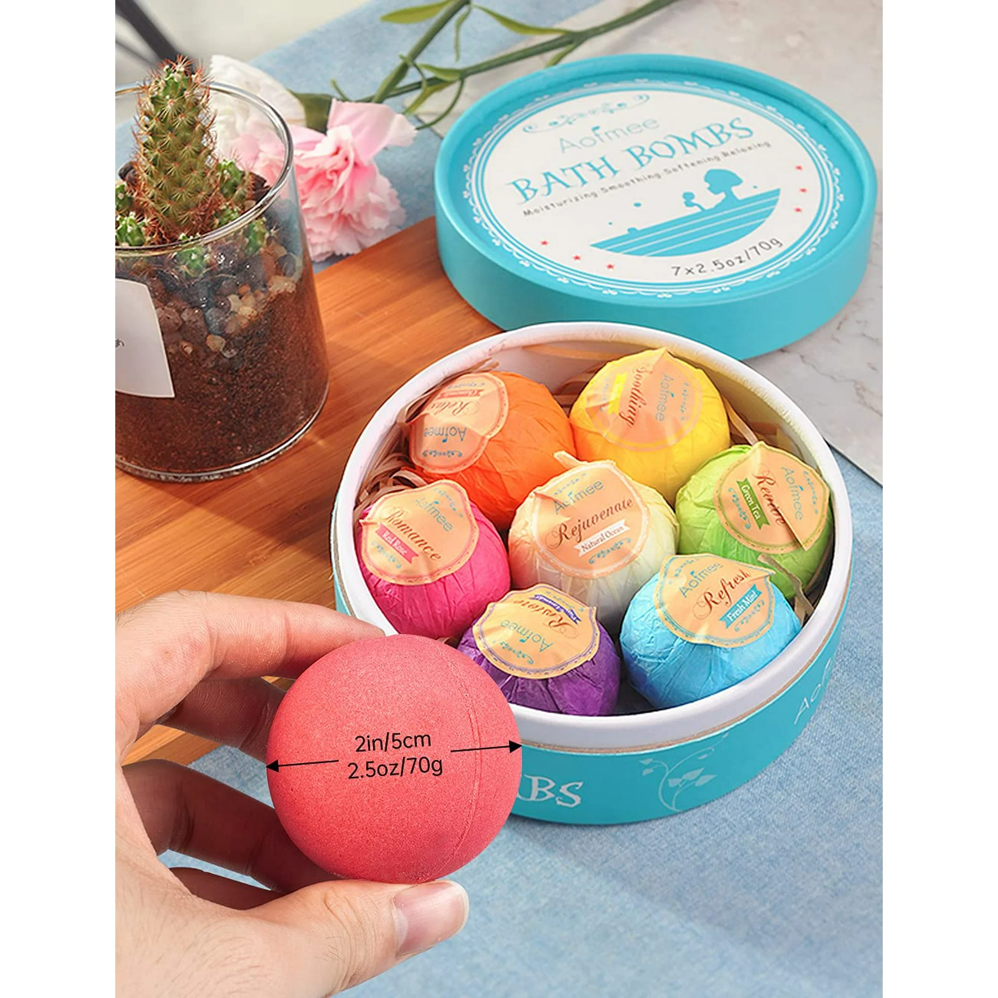 Aofmee Bath Bombs, 7 Bath Bombs for Women, Handmade Bathbombs for Kids Girls, Mothers Day Gifts for Mom, Spa Relaxation Gifts for Her, Birthday Valentines Christmas Gifts for Women Who Have Everything