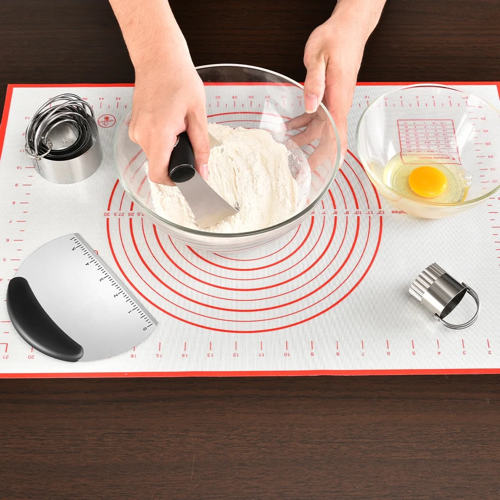 Biscuit Cutter, Pastry Cutter, Dough Scraper, Silicone Baking Mats, Stainless Steel Pastry Blender Set, Mat Dough Blender Tools (5 Pcs/Set)