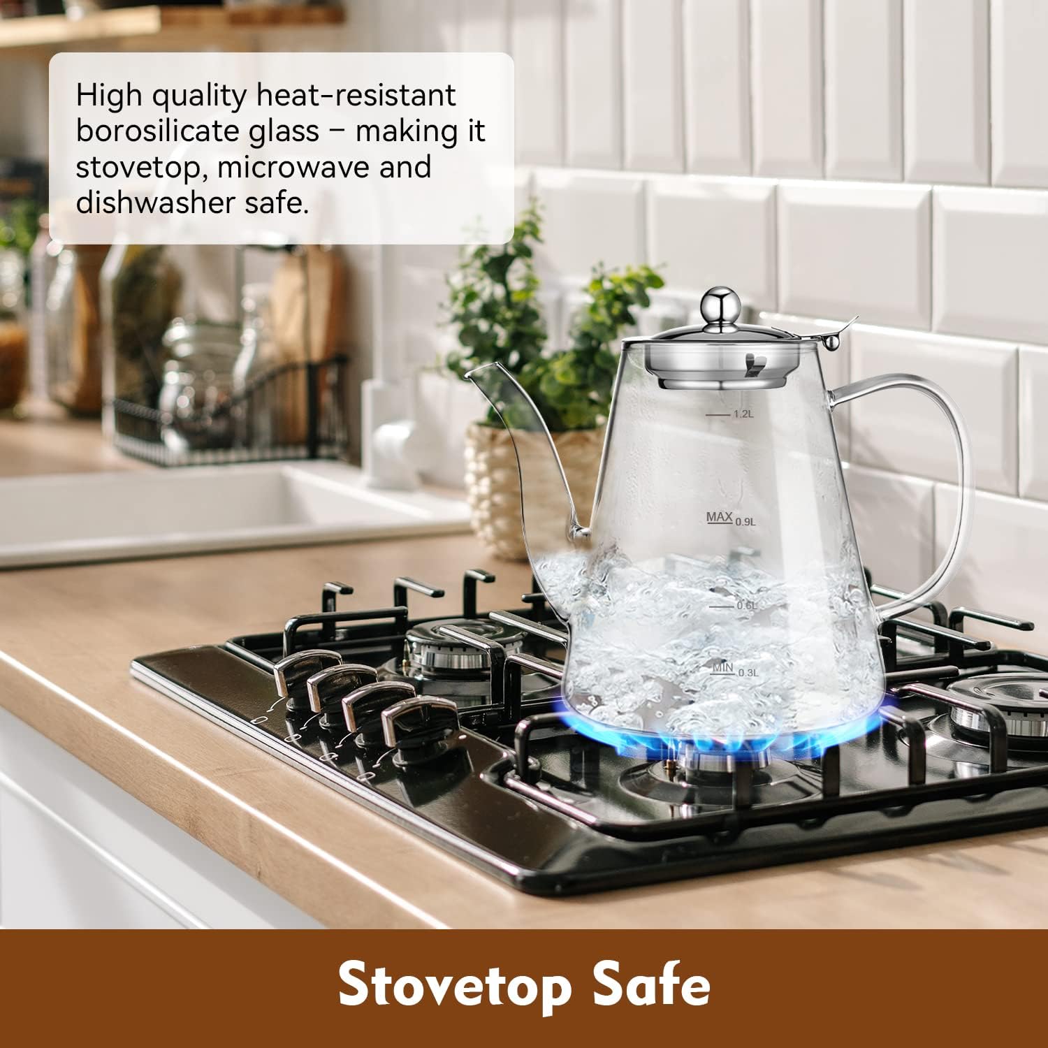 1200ml Glass Teapot, 40oz Stovetop Safe Gift Box for Tea Maker with Removable Infuser and Scale Line for Loose Tea and Blooming Tea