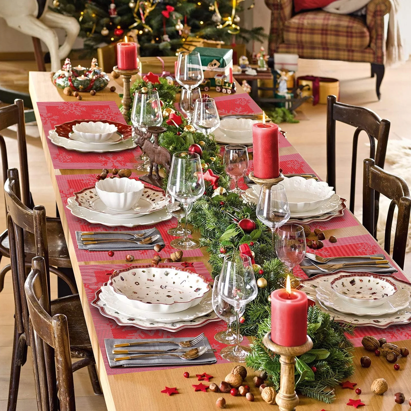 Aofmee Placemats, Halloween & Christmas Table Mats 12 x 18 inch, Heat Resistant Holiday Placemats, Set of 6