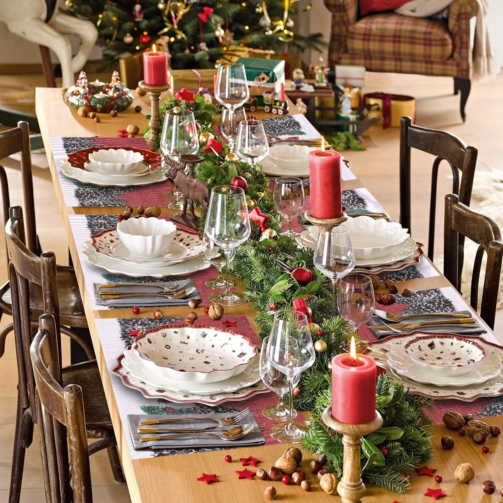 Aofmee Christmas Placemats Set of 6, Halloween Mat 12X18 inch, Non-Slip Heat Resistant Holiday Placemats 2024