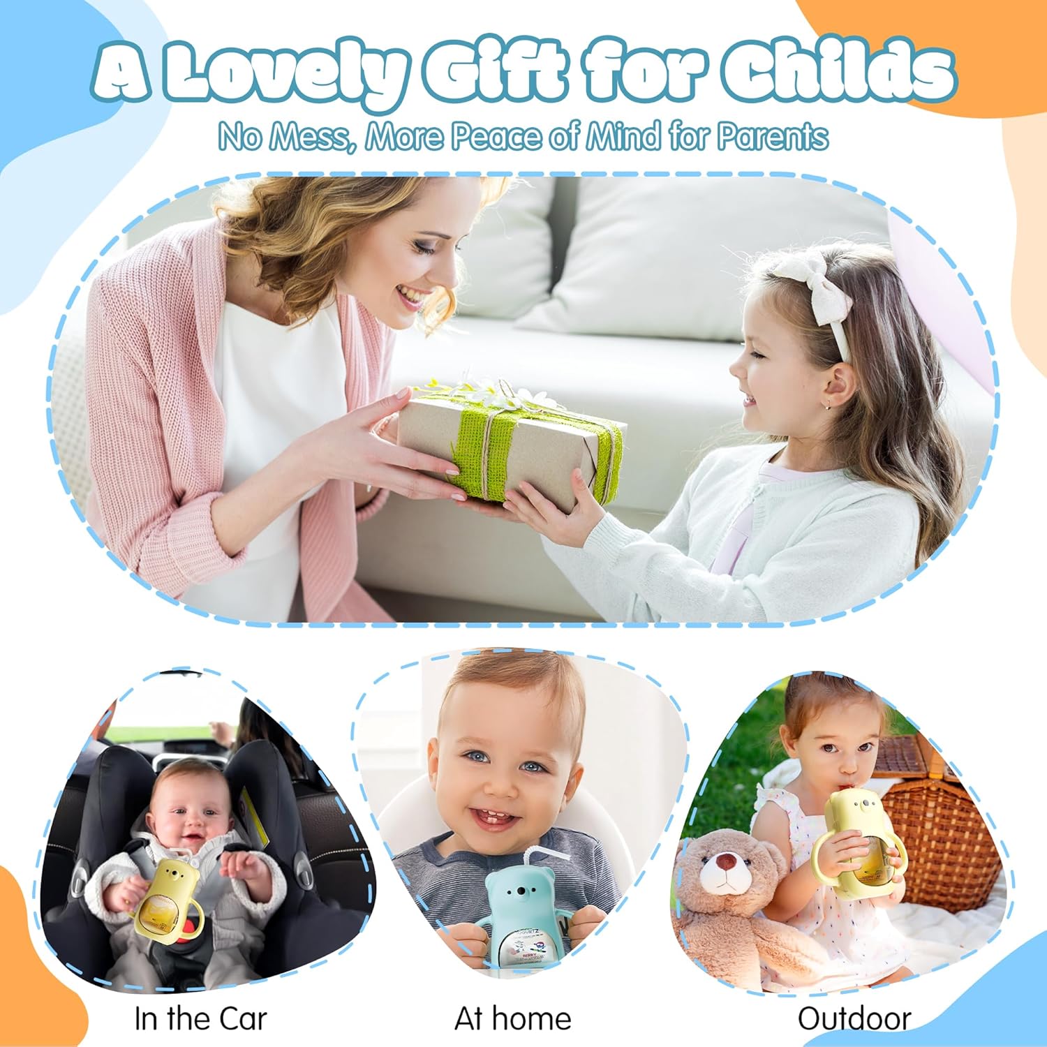 Pouch Holder No Squeeze for Baby, for Food Pouches & Drink Boxes, BPA Free Adjusting Fits, Versatile Design for Self-Feeding, No Spill, Handle Easy to Grip, 2Pack 