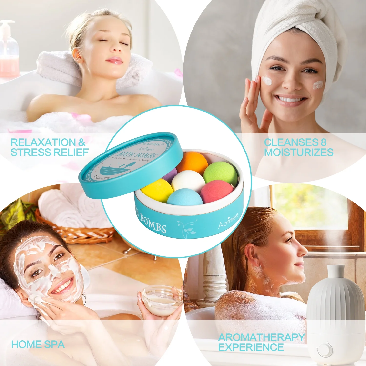 Aofmee Bath Bombs, 7 Bath Bombs for Women, Handmade Bathbombs for Kids Girls, Mothers Day Gifts for Mom, Spa Relaxation Gifts for Her, Birthday Valentines Christmas Gifts for Women Who Have Everything