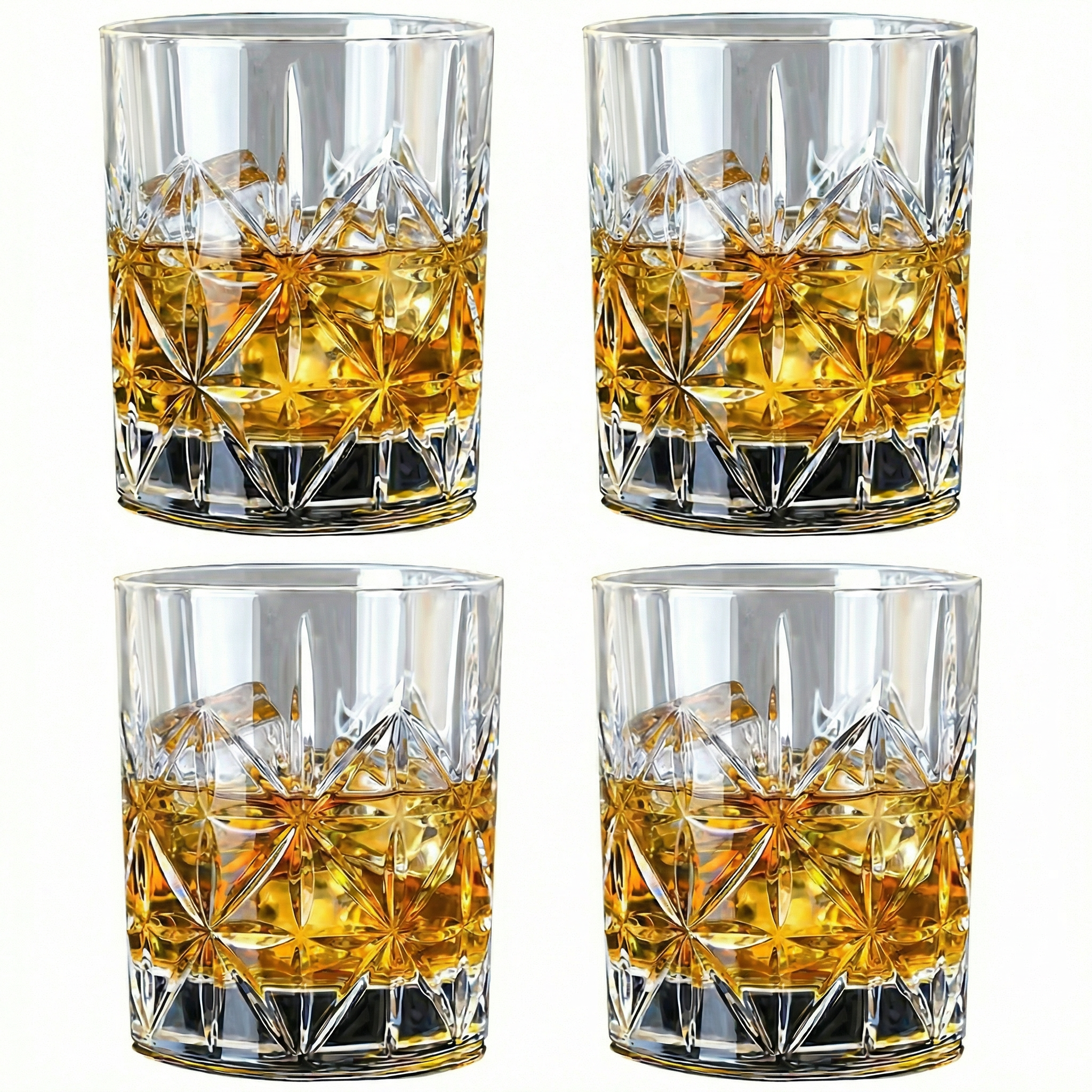 Whiskey Glass Set, 10 oz Crystal Fashioned Rocks Glass Tumbler with Luxury Box, for Scotch, Bourbon, Liquor and Cocktail Drinks - Men Gift - Set of 4