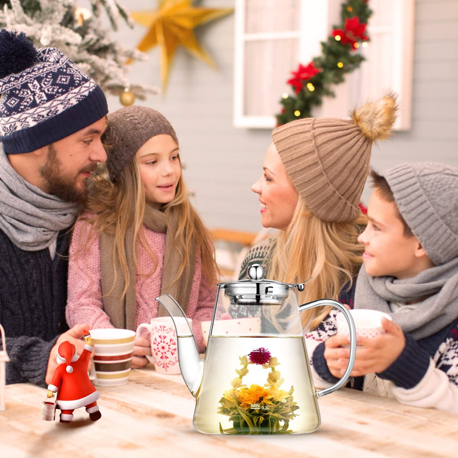 1200ml Glass Teapot, 40oz Stovetop Safe Gift Box for Tea Maker with Removable Infuser and Scale Line for Loose Tea and Blooming Tea