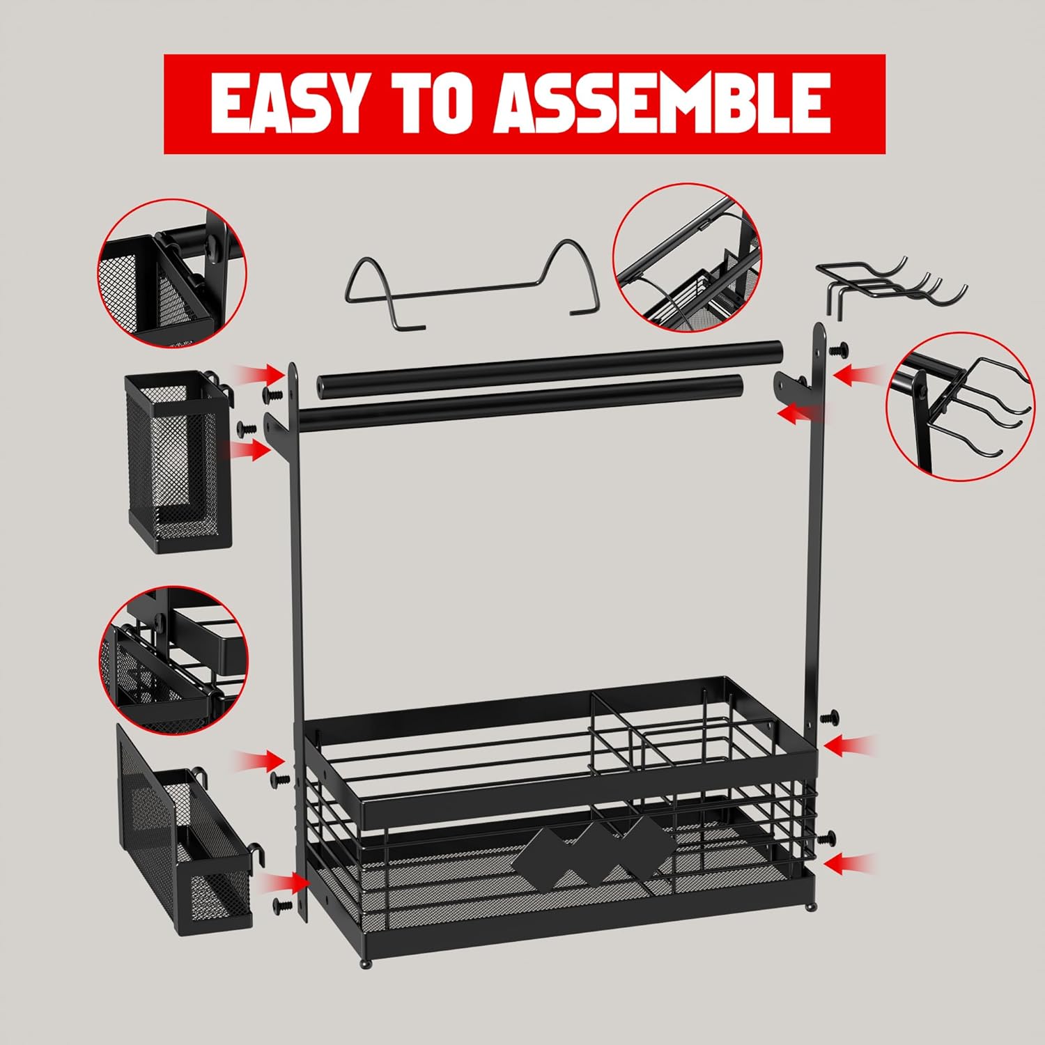 Aofmee Grill Caddy, BBQ Caddy with Camping Paper Towel Holder and Plate Holder | Family Outdoor Picnic, Camping, Easy Assembly Black