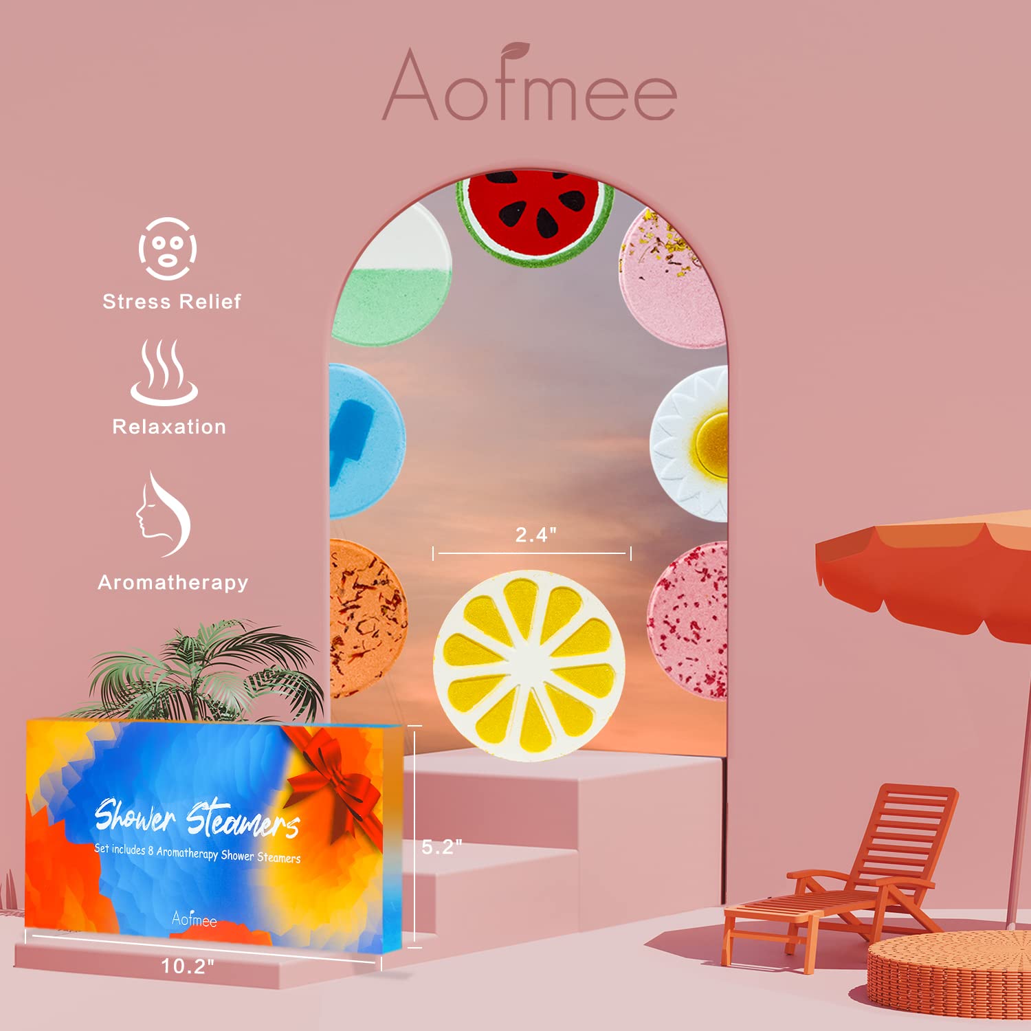 Aofmee Shower Steamers Aromatherapy - Pack of 8 Shower Bombs with Essential Oils, Valentines Day Gifts Relaxation Birthday Gifts for Women and Men, Stress Relief and Luxury Self Care Shower Bath Bombs 