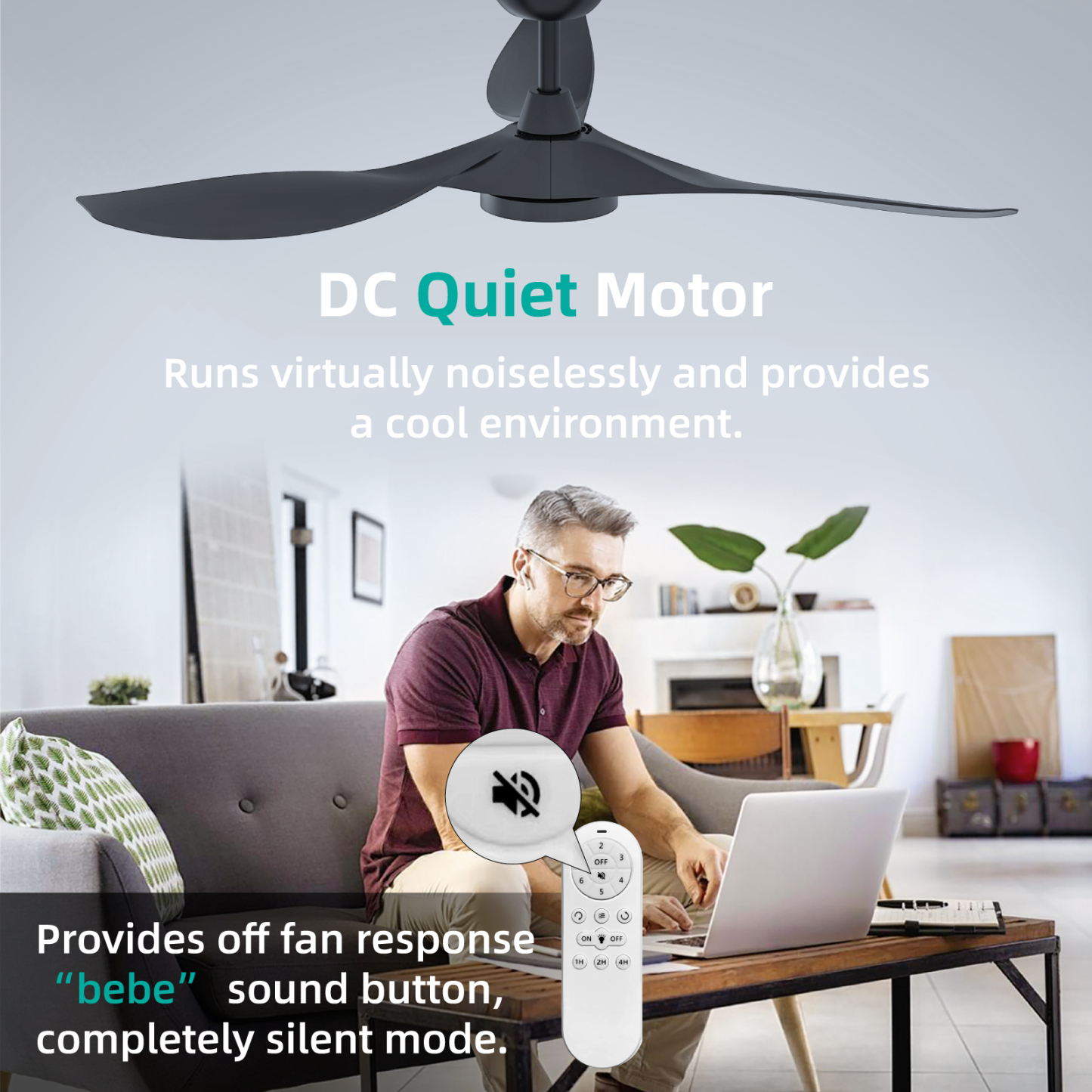  Ceiling Fans with Lights,Large Airflow 52inch Modern Ceiling Fan with Quite Reversible DC Motor 3 Color Temperature LED Light (Black)