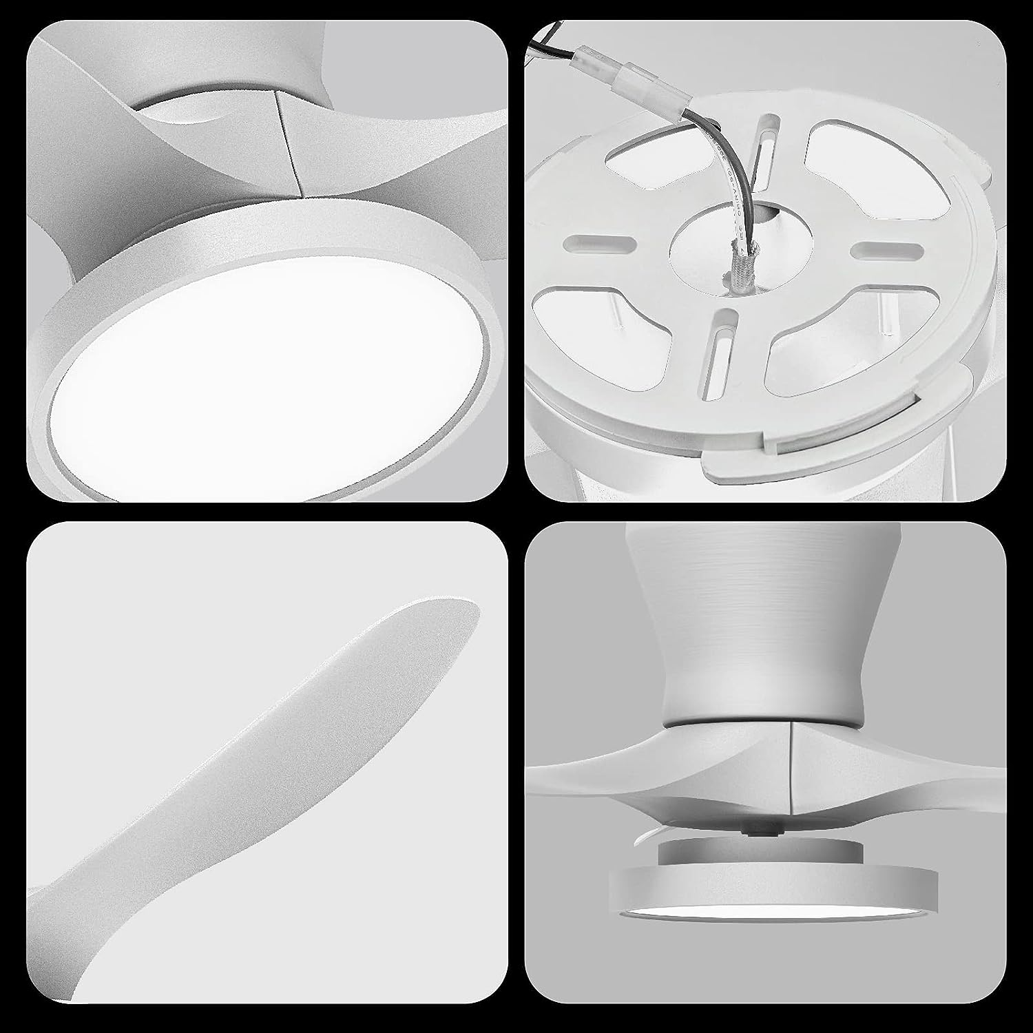 Quiet Ceiling Fan with LED Light DC Motor 32 inch Large Air Volume Remote Control White