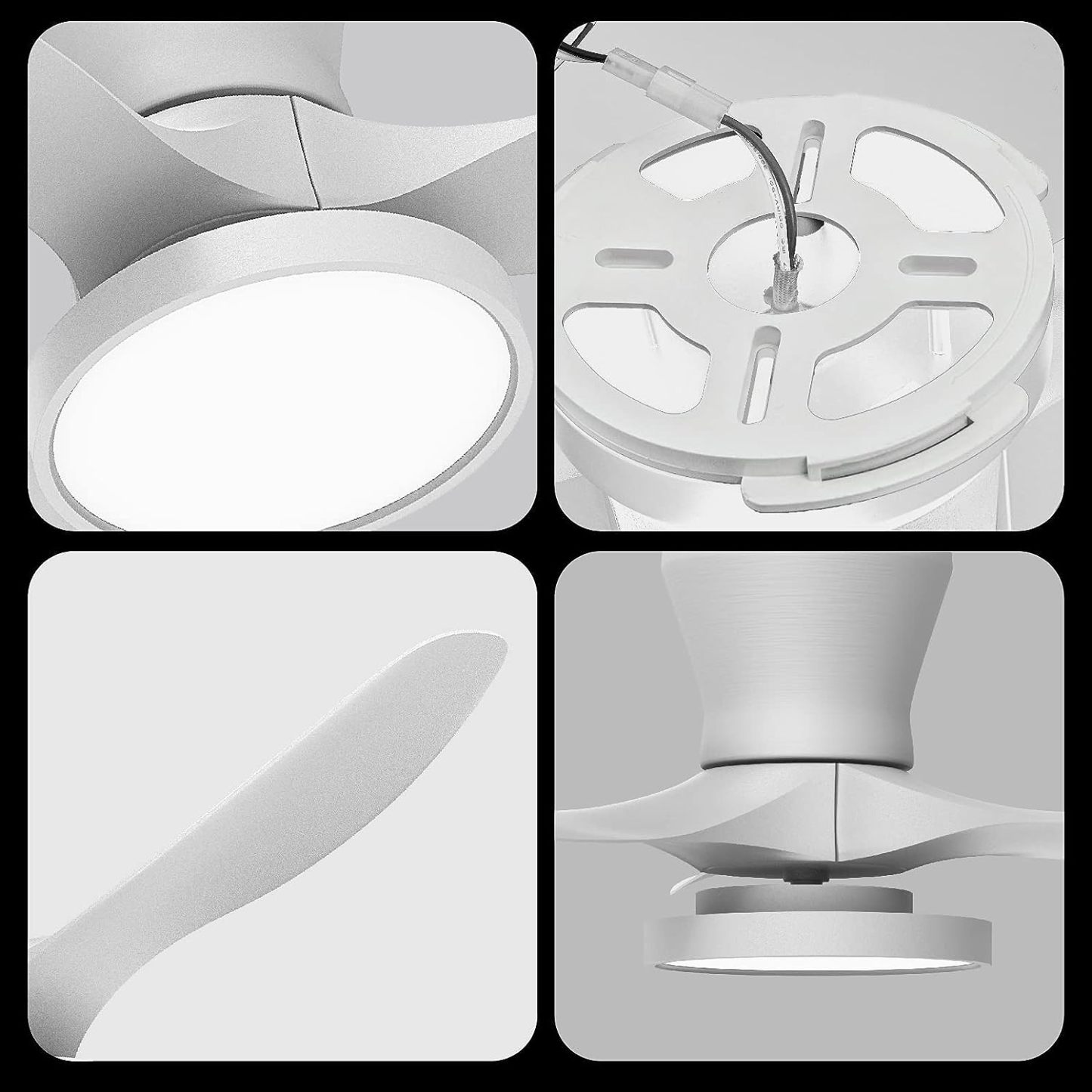 Quiet Ceiling Fan with LED Light DC Motor 32 inch Large Air Volume Remote Control White