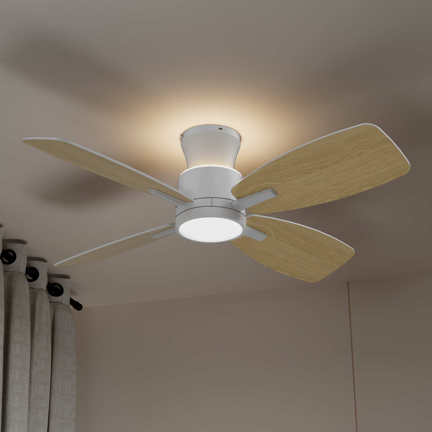 Ceiling Fans with Lights,42 inch Flush Mount Ceiling Fan with Night Light,Quiet Reversible DC Motor Dimmable Lighting Modern Low Profile Ceiling Fan with Light White