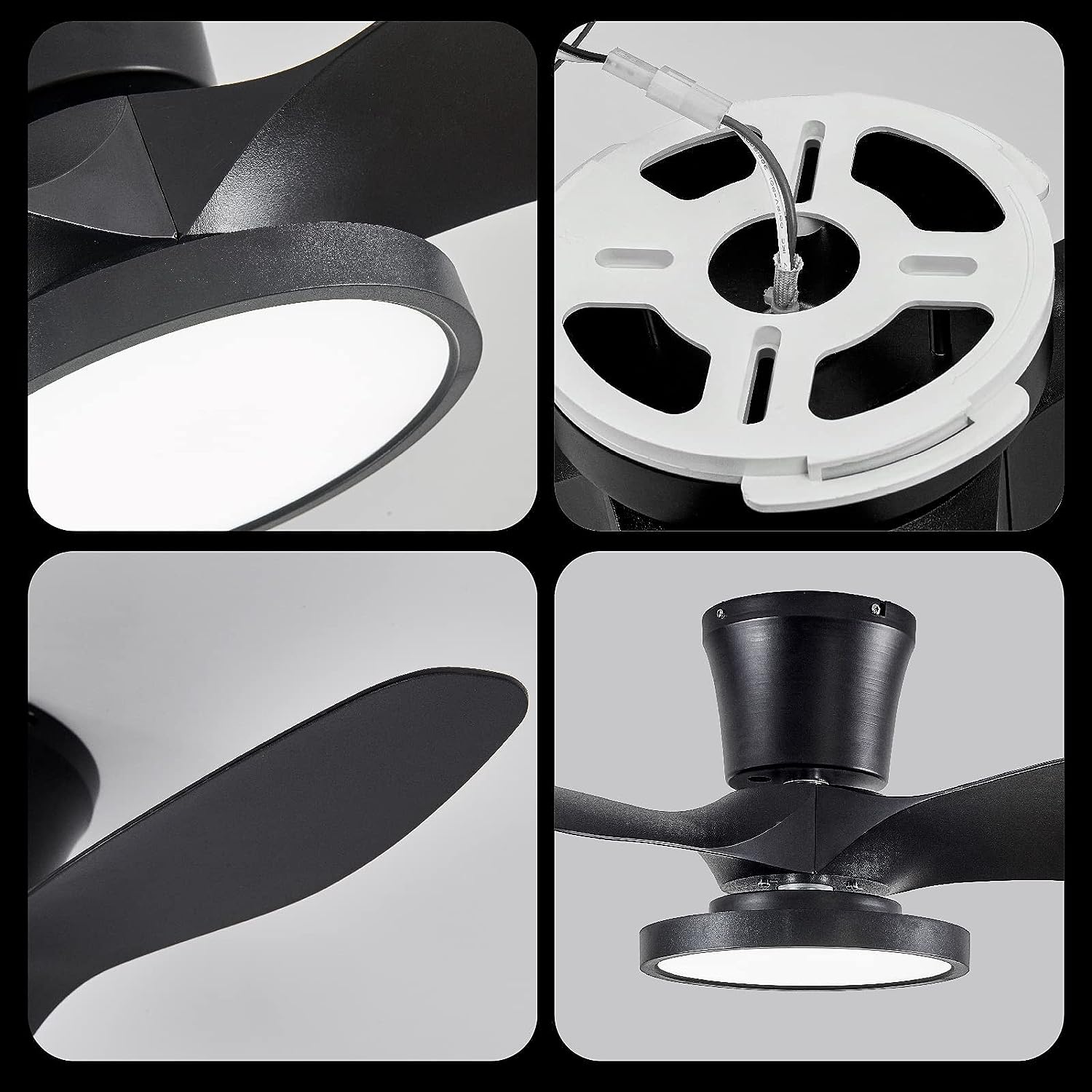  Quiet Ceiling Fan with LED Light DC Motor 32 inch Large Air Volume Remote Control Black