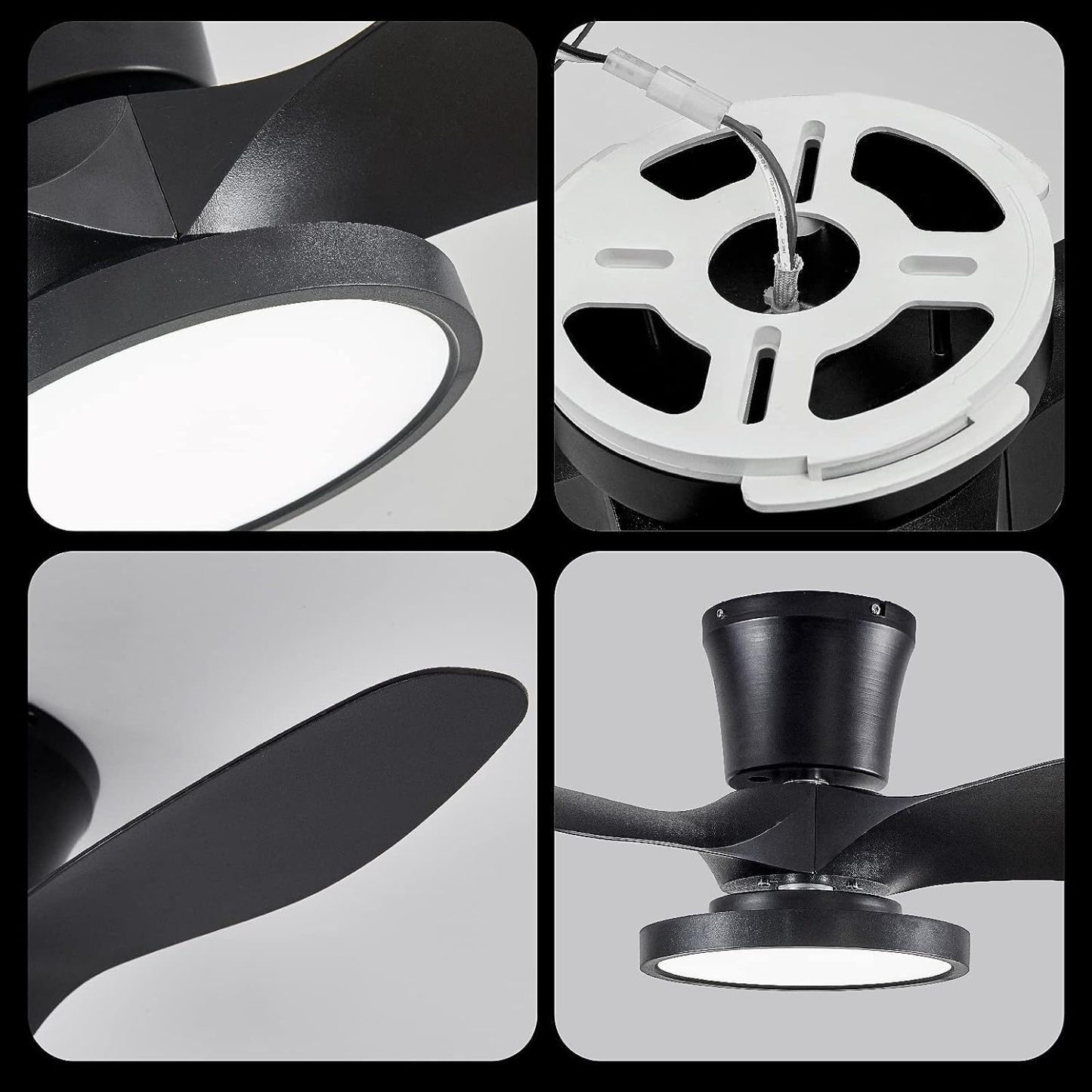  Quiet Ceiling Fan with LED Light DC Motor 32 inch Large Air Volume Remote Control Black