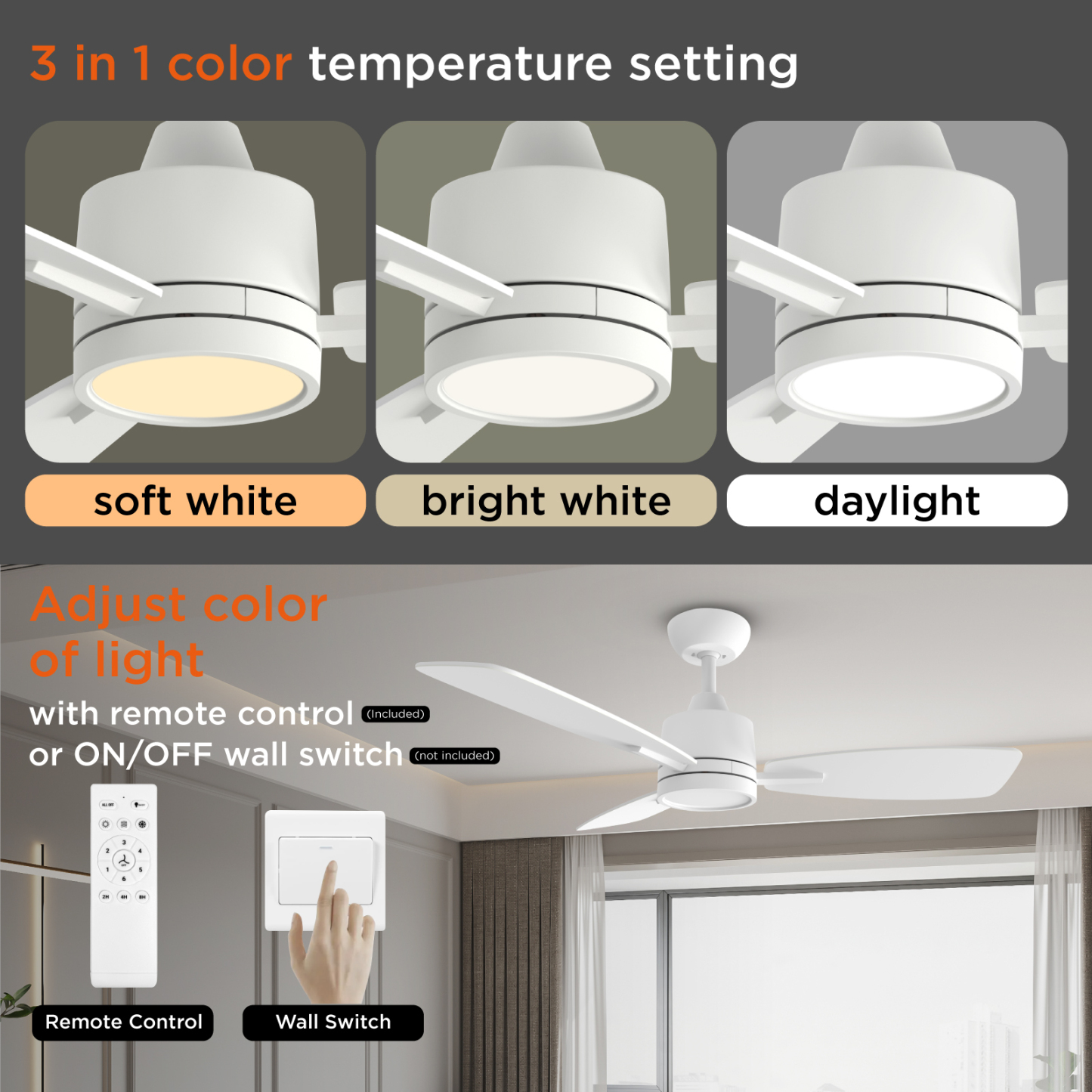 42 Inch Remote Control Ceiling Fan with LED Light