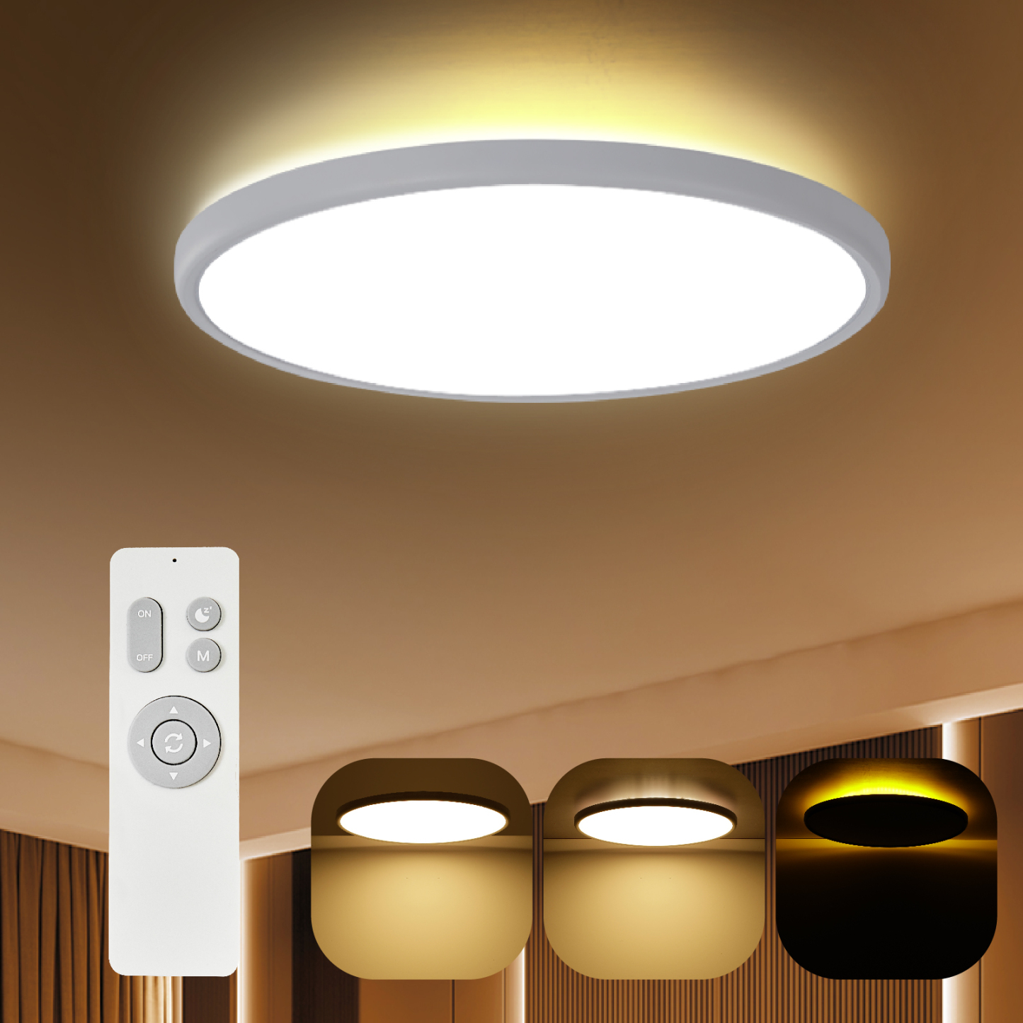 J1 Sereis Flush Mount Ceiling Light Fixture with Remote Control, Nightlight Warm 3000K, Hardwired 12inch 28W Round, 3000K-6500K Light Color Changeable, Brightness Adjustable