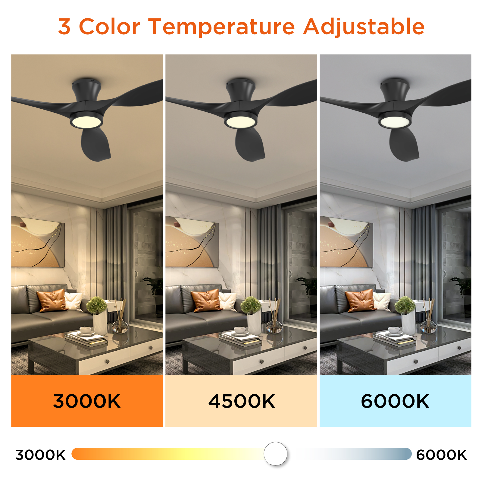 TALOYA 52 Inch Ceiling Fan with Led Light Remote Control Flush Mount Low Profile for Bedroom Farmhouse Patio Outdoor Living Room Kitchen Dining Room,DC Motor,Reversible,Black