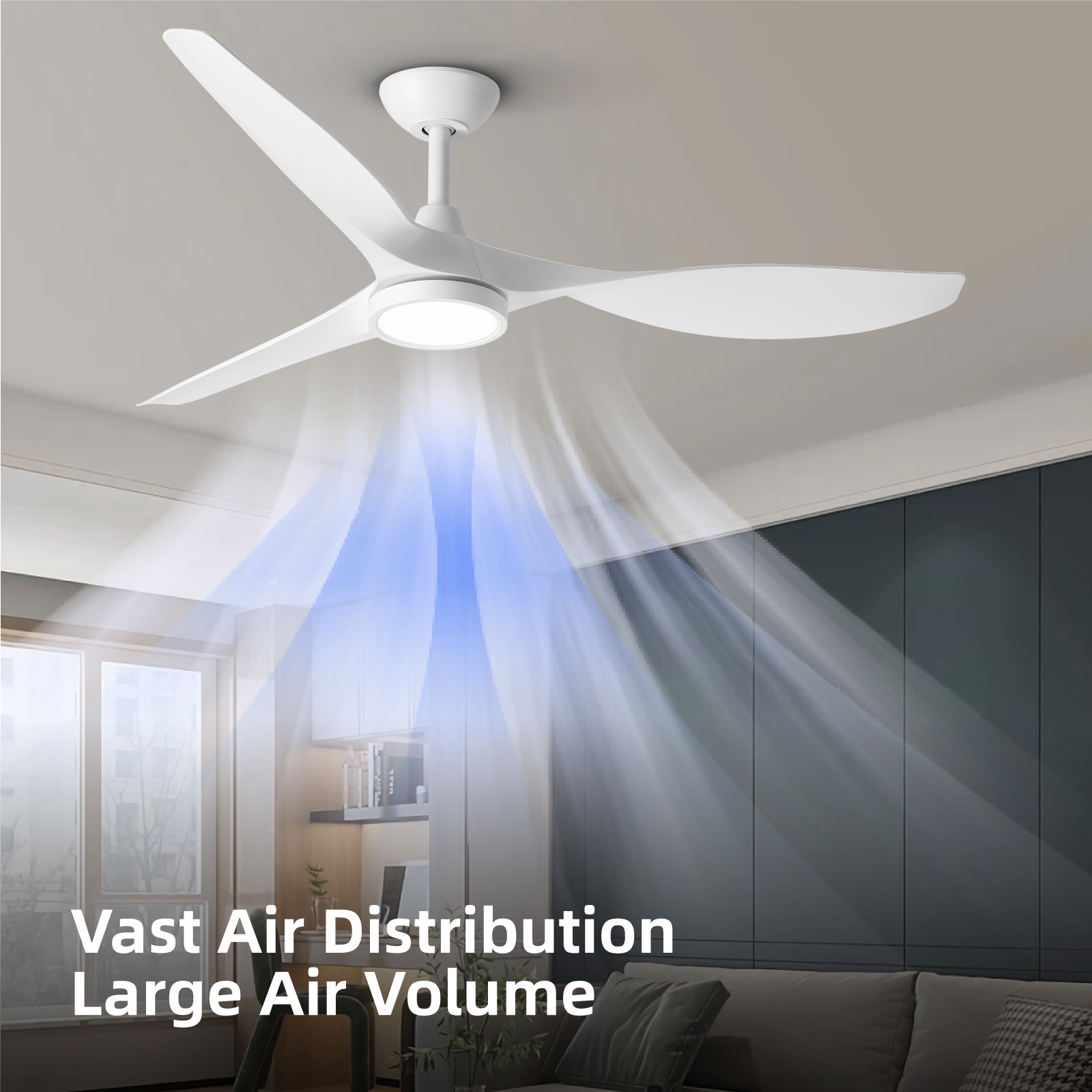 Ceiling Fans with Lights,Large Airflow 52inch Modern Ceiling Fan with Quite Reversible DC Motor 3 Color Temperature LED Light (White)