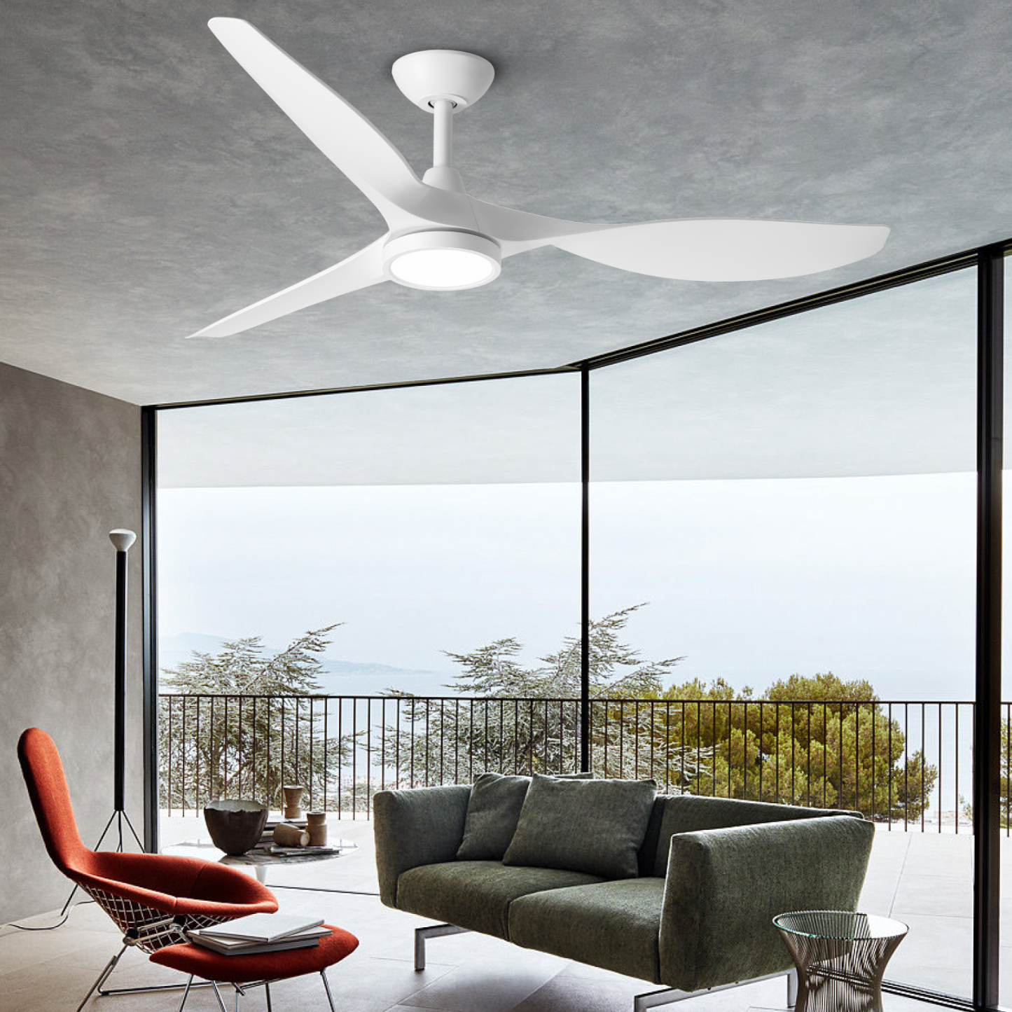 Ceiling Fans with Lights,Large Airflow 52inch Modern Ceiling Fan with Quite Reversible DC Motor 3 Color Temperature LED Light (White)