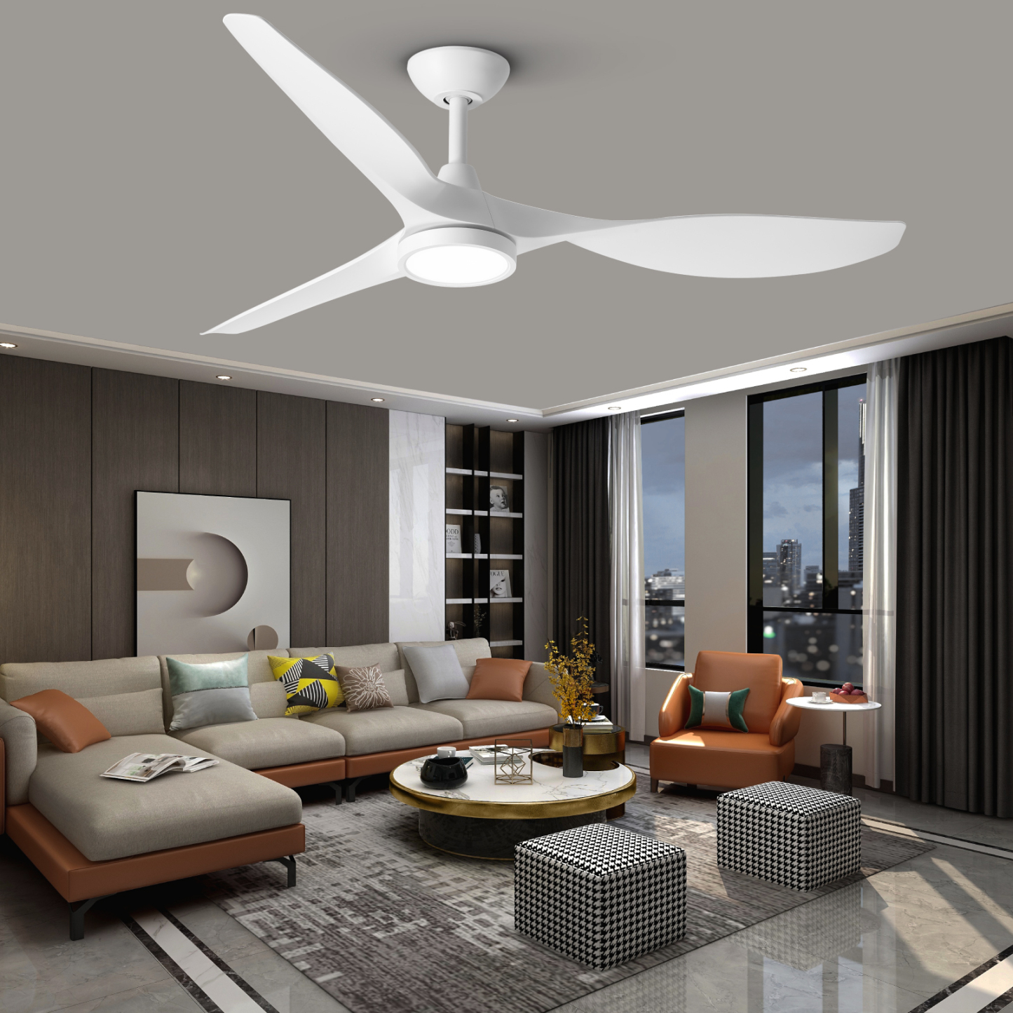 Ceiling Fans with Lights,Large Airflow 52inch Modern Ceiling Fan with Quite Reversible DC Motor 3 Color Temperature LED Light (White)
