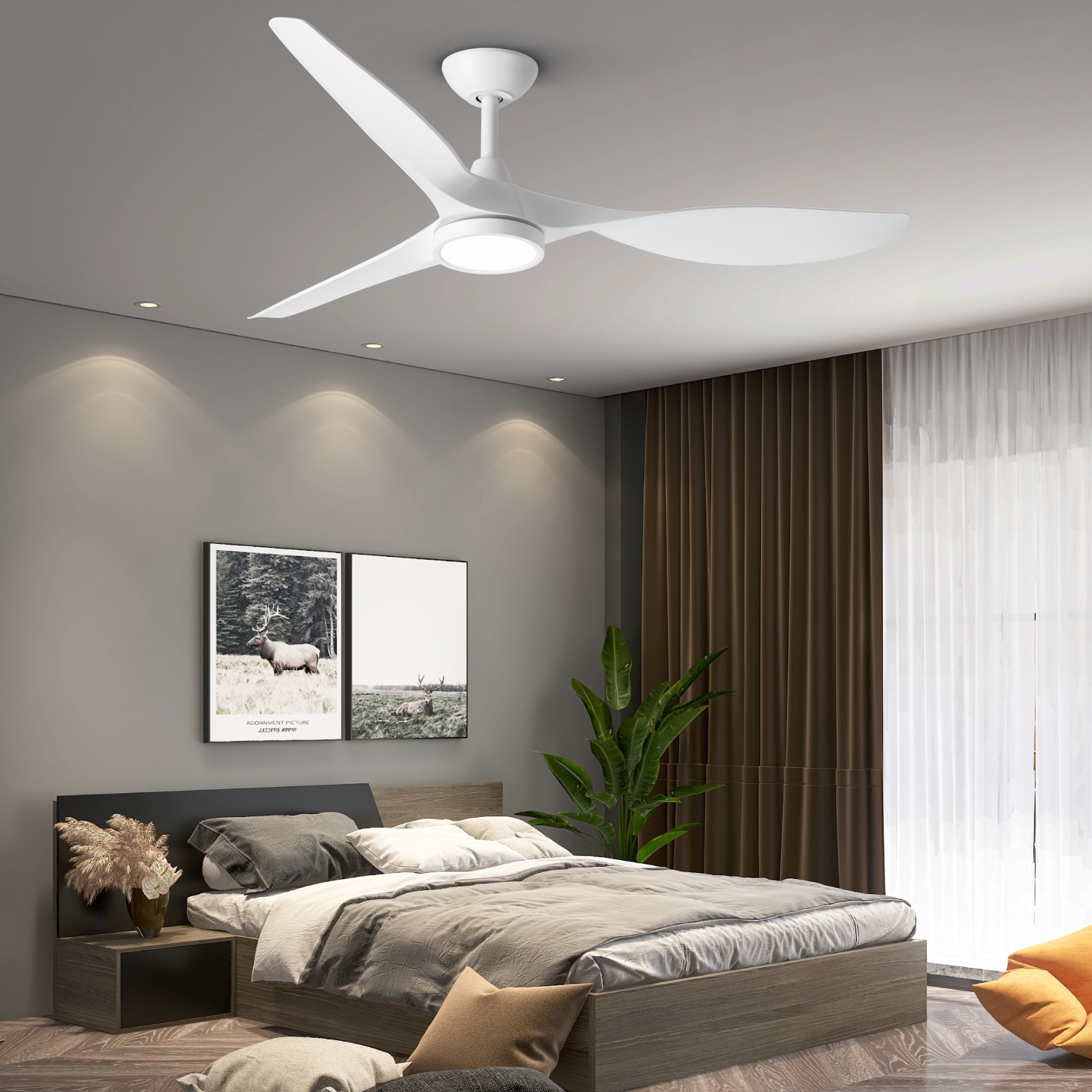 Ceiling Fans with Lights,Large Airflow 52inch Modern Ceiling Fan with Quite Reversible DC Motor 3 Color Temperature LED Light (White)
