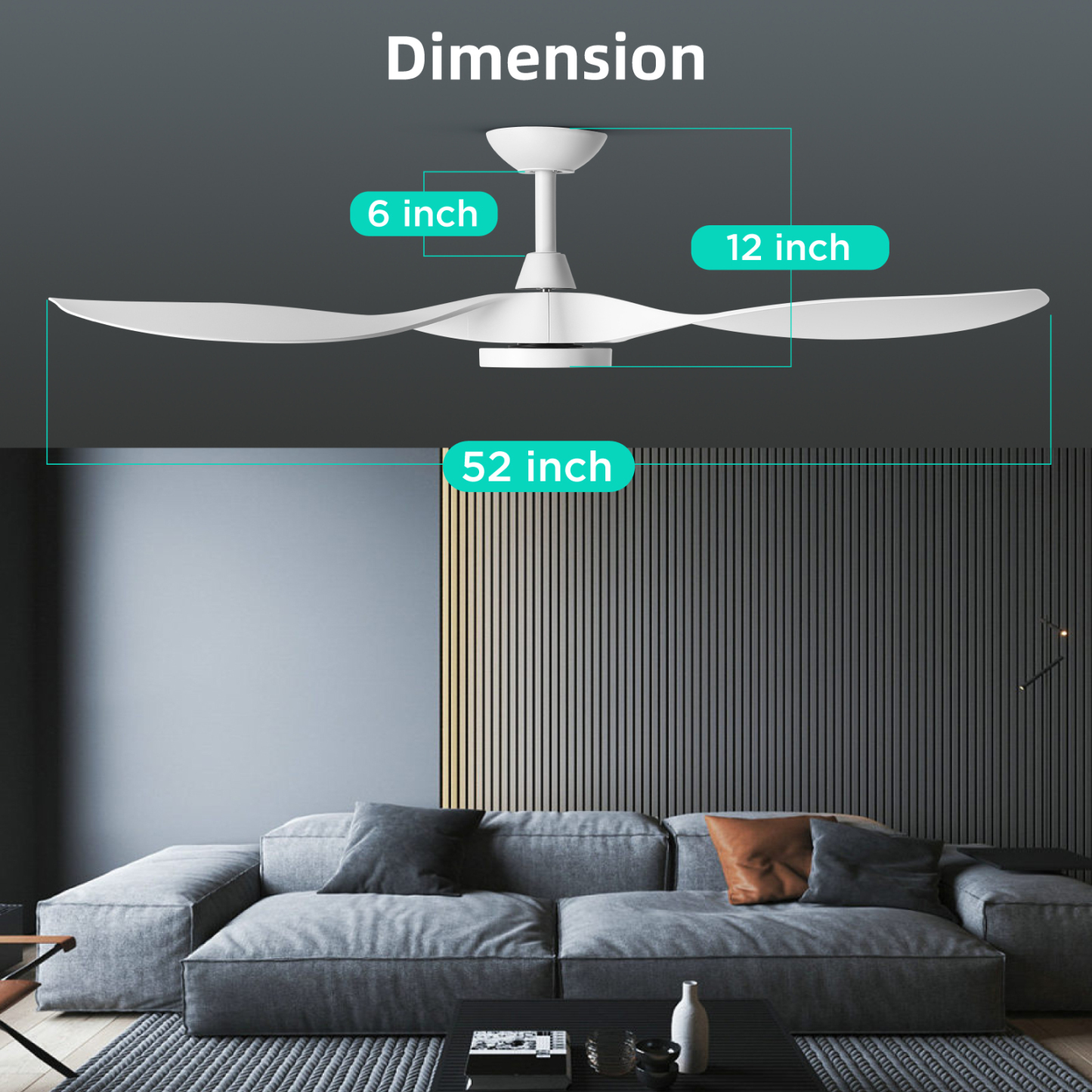 Ceiling Fans with Lights,Large Airflow 52inch Modern Ceiling Fan with Quite Reversible DC Motor 3 Color Temperature LED Light (White)