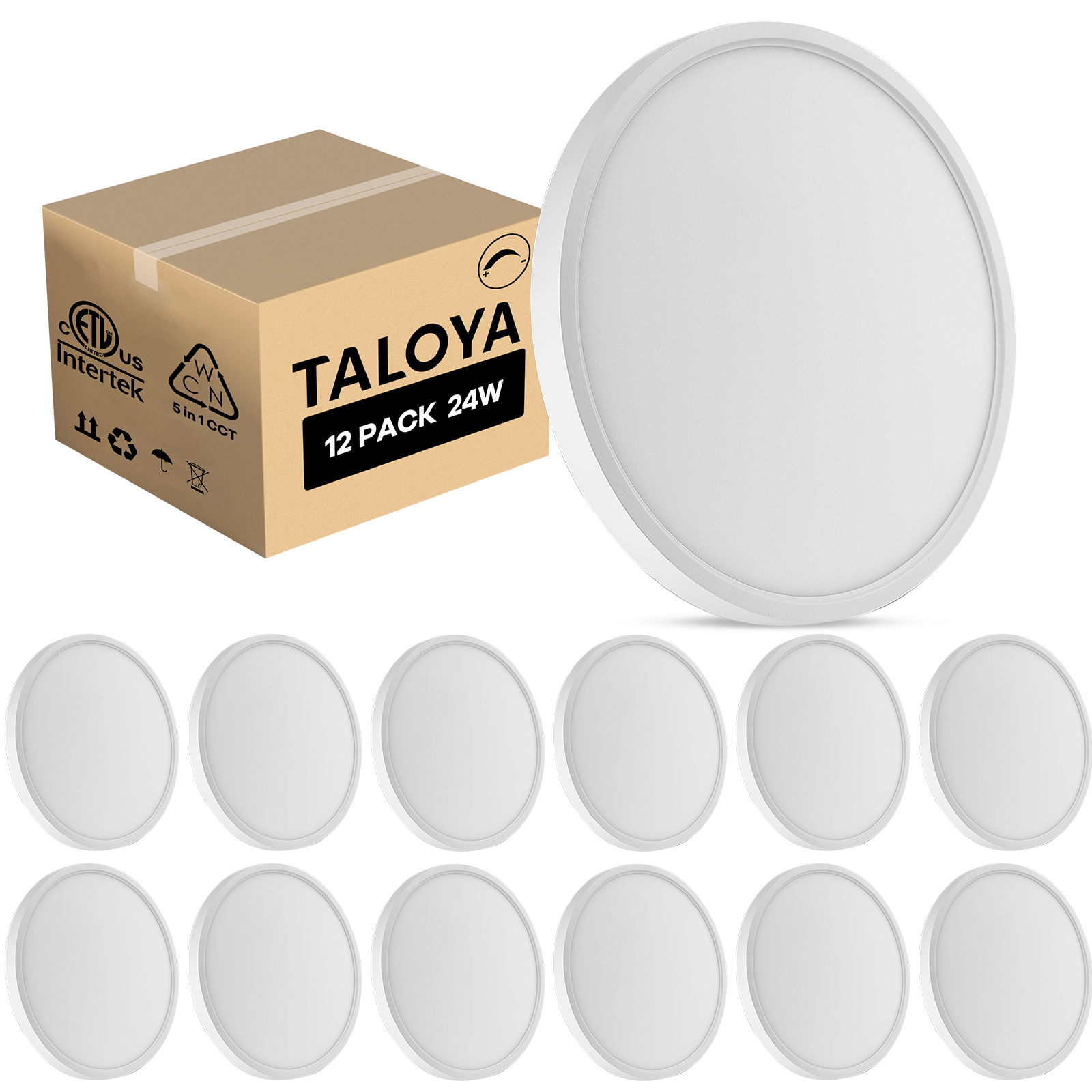 15.8 Inch 24W- Dimmable Flush Mount LED Ceiling Light,3000/3500/4000/5000/6500K 5 CCT Selectable,12 packs