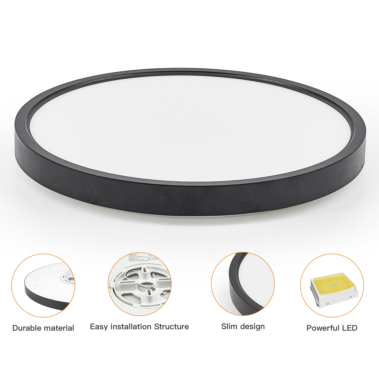 TALOYA C2 Series 5CCT in 1 Flush Mount LED ceiling Light Fixture,20/24W,3000K/3500K/4000K/5000K/6500K, Black/ White Color, Non-DIMMABLE