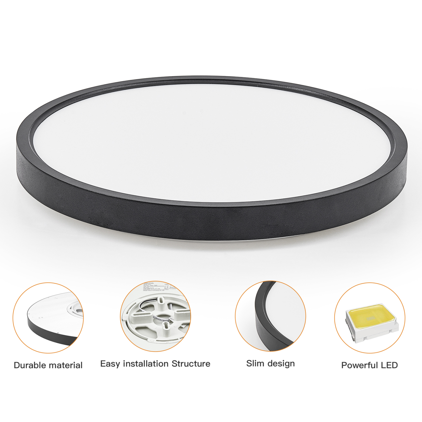 TALOYA C2 Series 5CCT in 1 Flush Mount LED ceiling Light Fixture,20/24W,3000K/3500K/4000K/5000K/6500K, Black/ White Color, Non-DIMMABLE