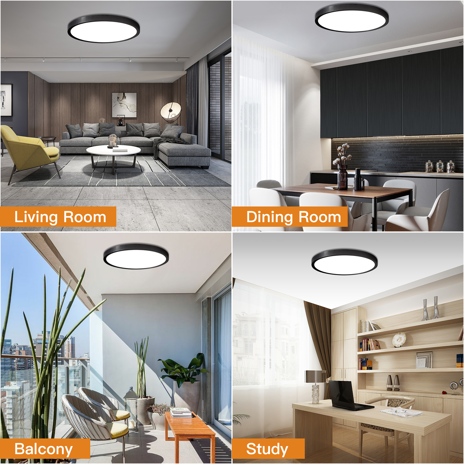 TALOYA A5 Series Flush Mount LED ceiling Light Fixture, 12 inch,24W,5000K, Black, Non-DIMMABLE