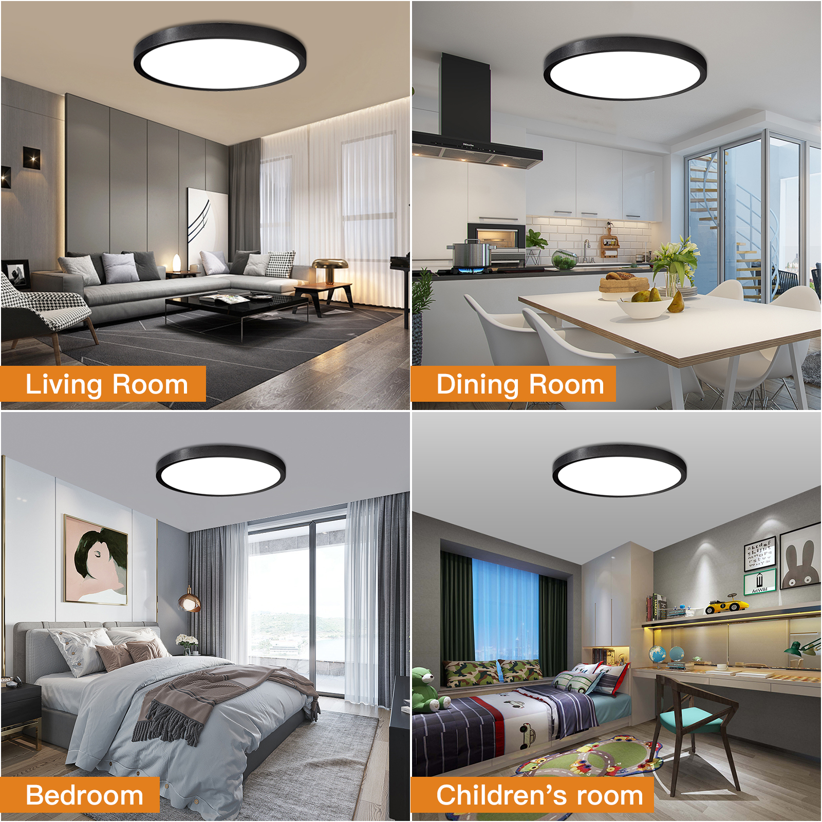 TALOYA A5 Series 15.8 inch Flush Mount LED ceiling Light Fixture,36W,5000K, Black, Non-DIMMABLE