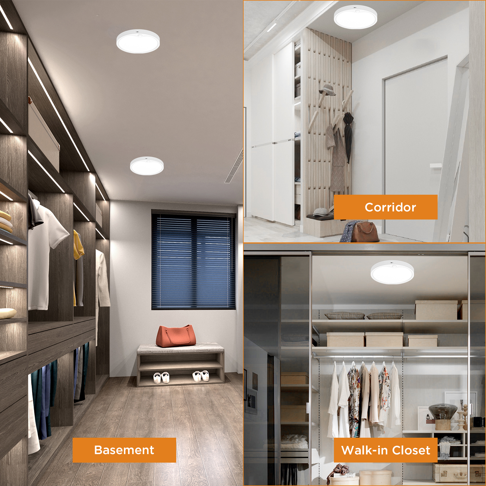  Motion Sensor Indoor LED Ceiling Light, White Light, 120V Hardwired 
