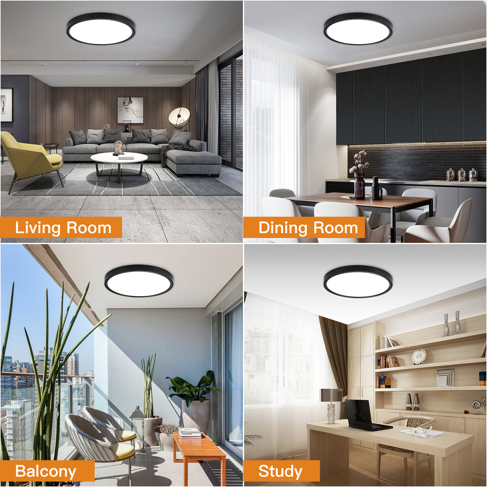 TALOYA C2 Series 5CCT in 1 Flush Mount LED ceiling Light Fixture,20/24W,3000K/3500K/4000K/5000K/6500K, Black/ White Color, Non-DIMMABLE