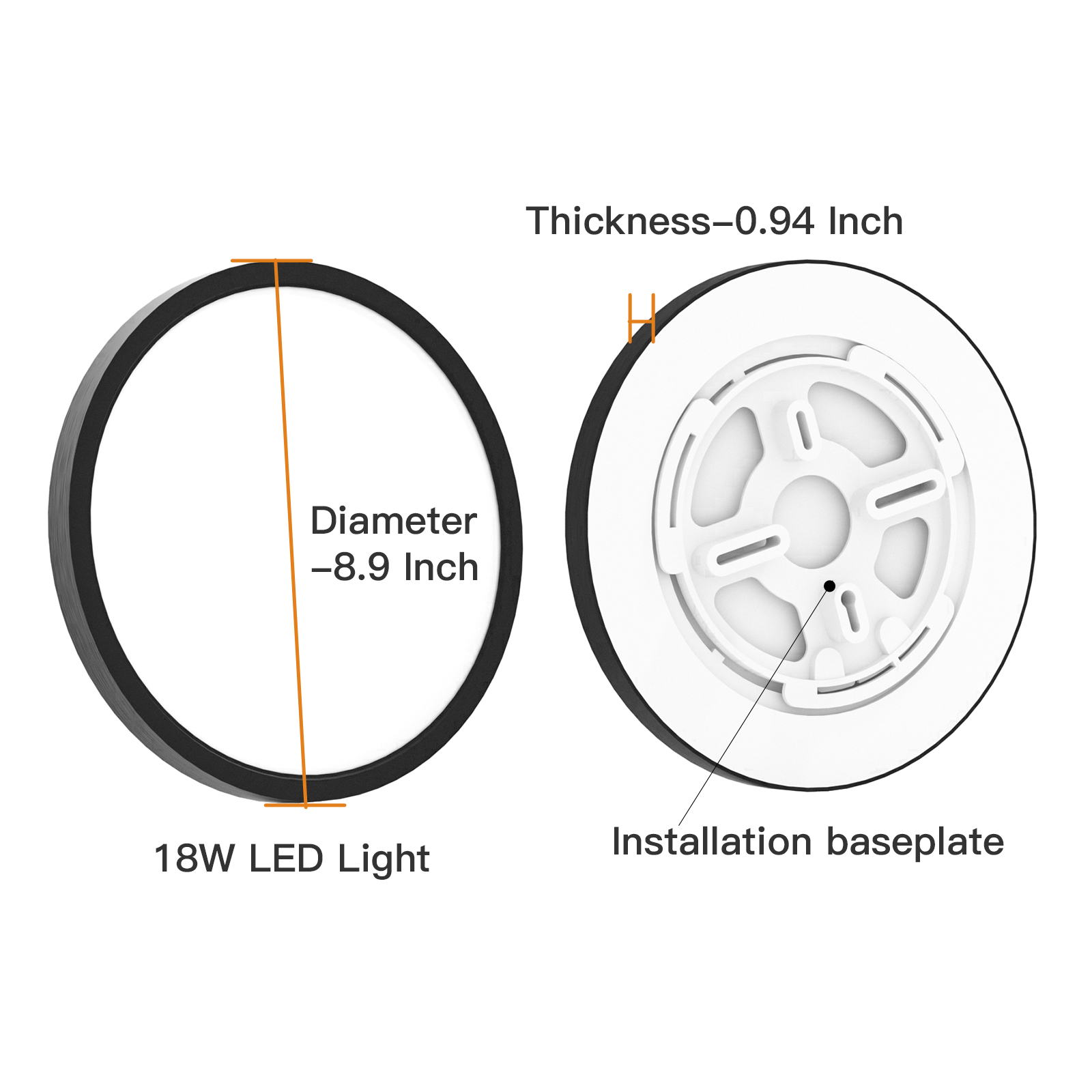 TALOYA A5 Series 8.9 inch Flush Mount LED ceiling Light Fixture,18W,5000K, Black, Non-DIMMABLE
