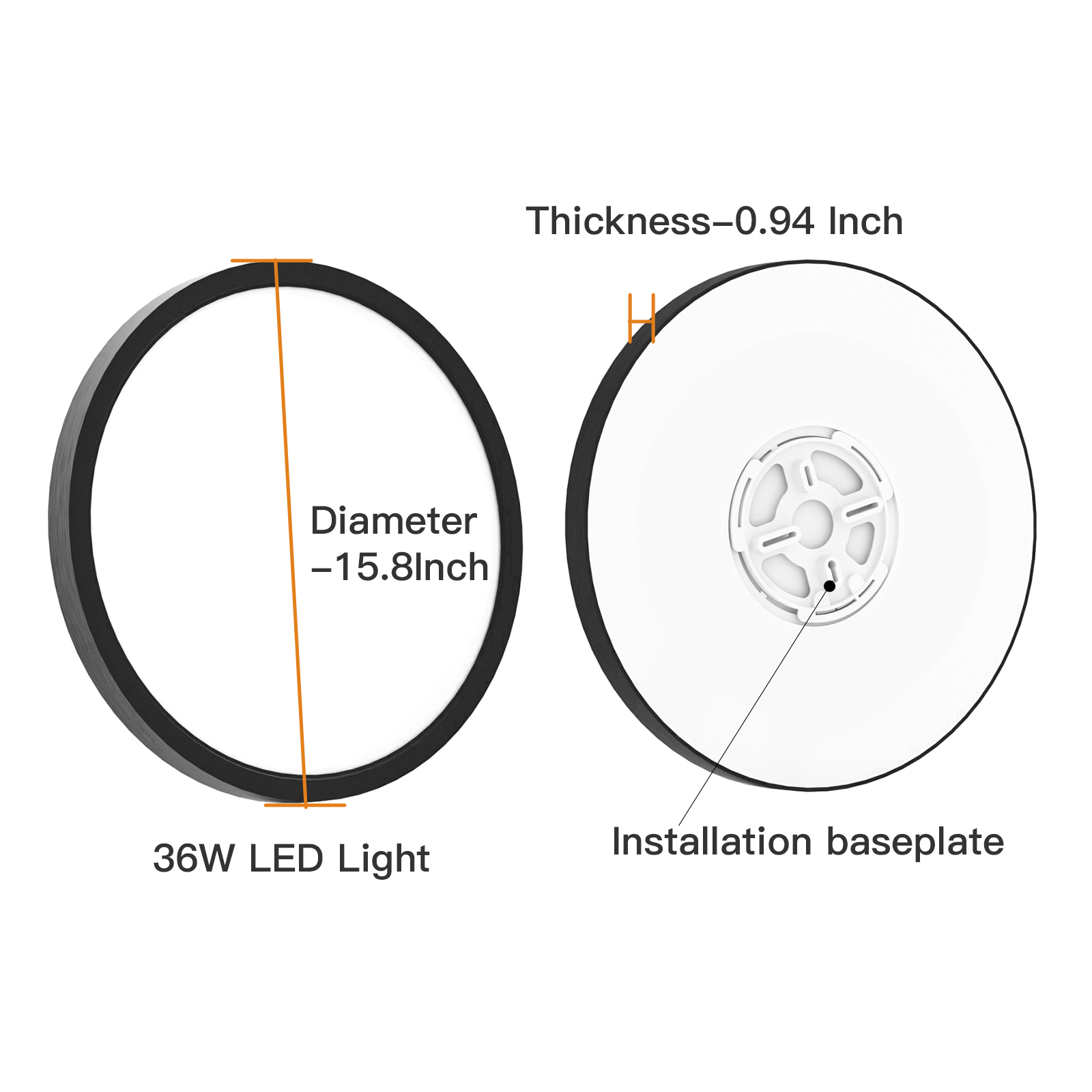TALOYA A5 Series 15.8 inch Flush Mount LED ceiling Light Fixture,36W,5000K, Black, Non-DIMMABLE