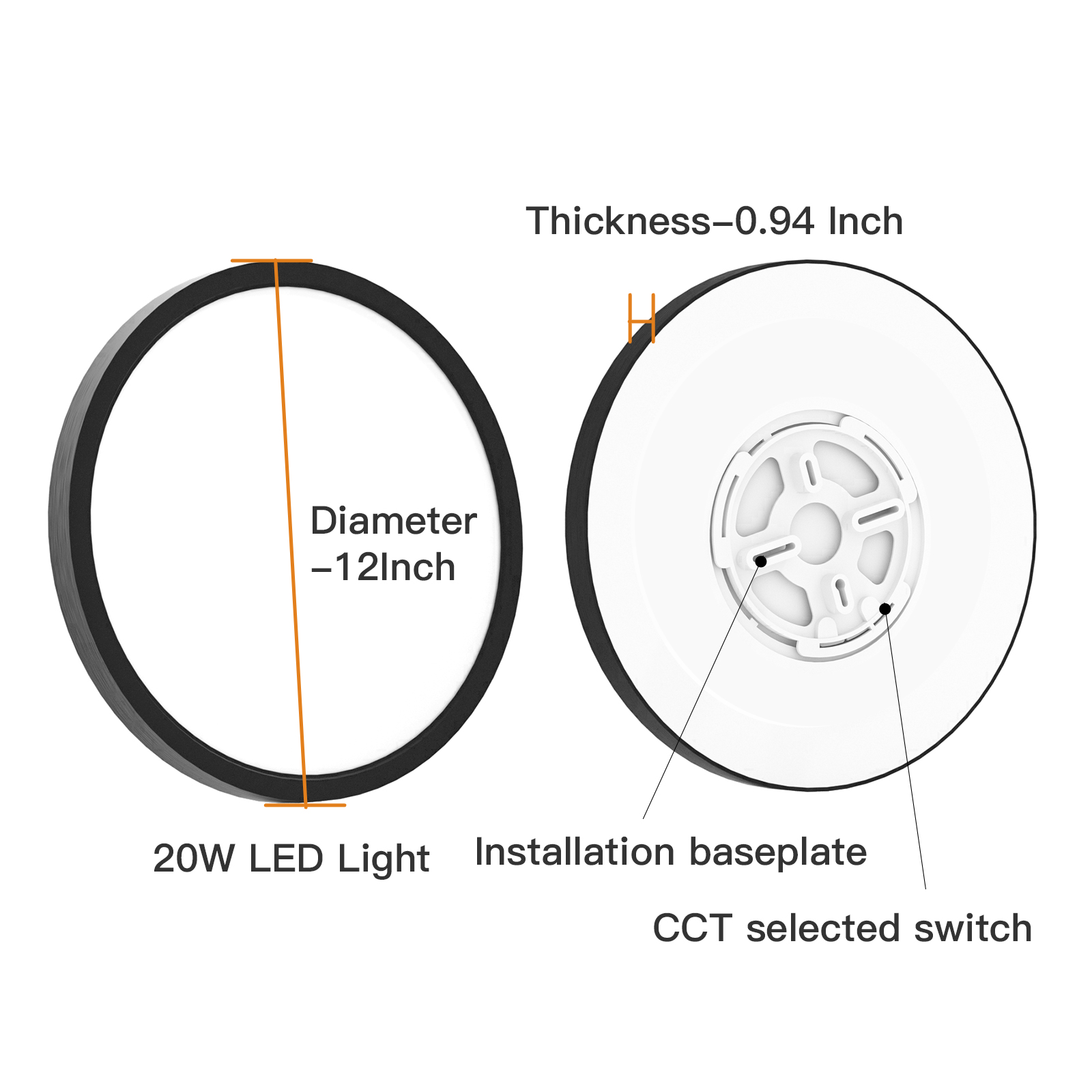 TALOYA C2 Series 5CCT in 1 Flush Mount LED ceiling Light Fixture,20/24W,3000K/3500K/4000K/5000K/6500K, Black/ White Color, Non-DIMMABLE