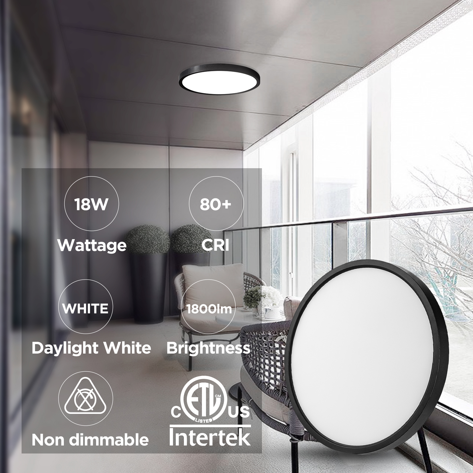 TALOYA A5 Series 8.9 inch Flush Mount LED ceiling Light Fixture,18W,5000K, Black, Non-DIMMABLE