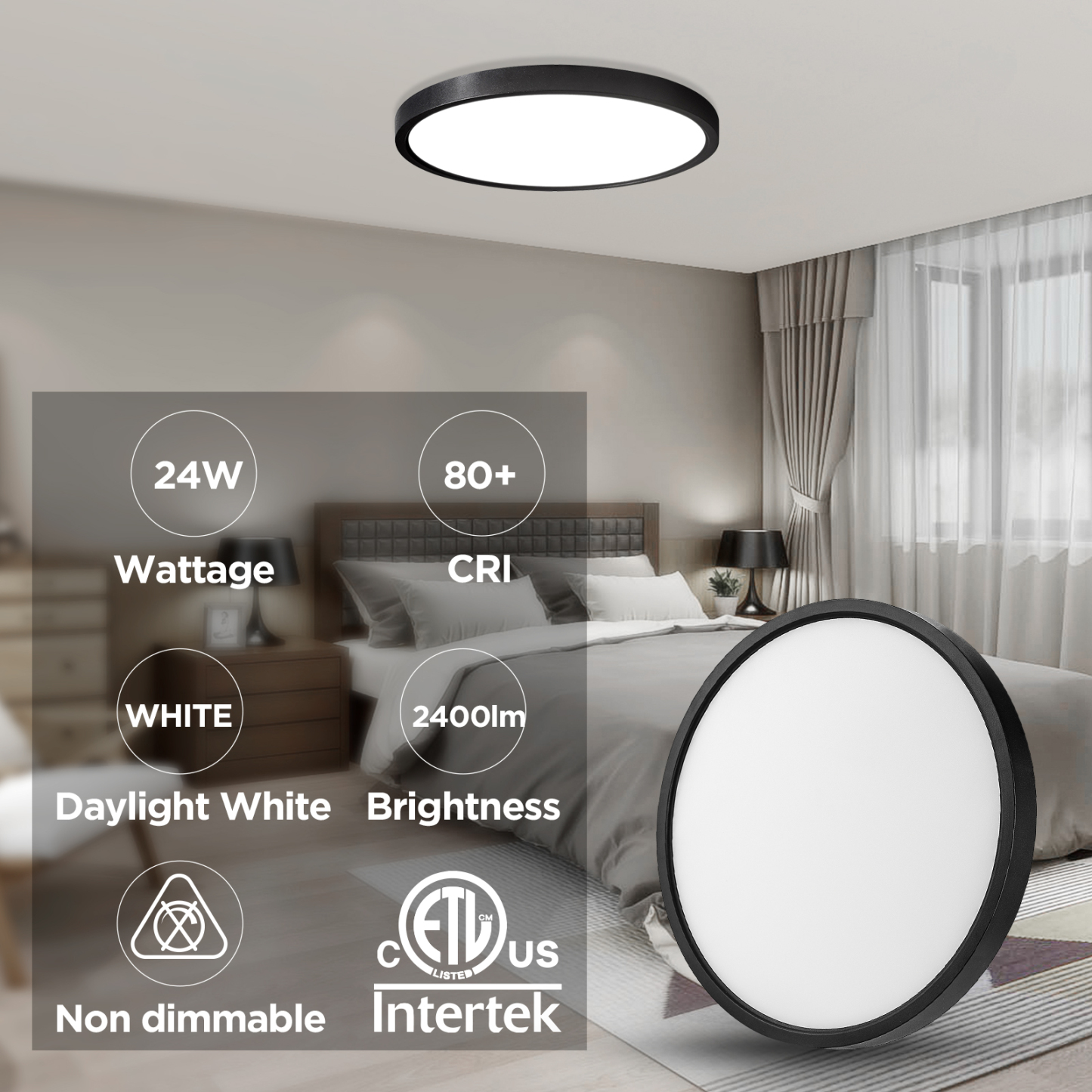 TALOYA A5 Series Flush Mount LED ceiling Light Fixture, 12 inch,24W,5000K, Black, Non-DIMMABLE