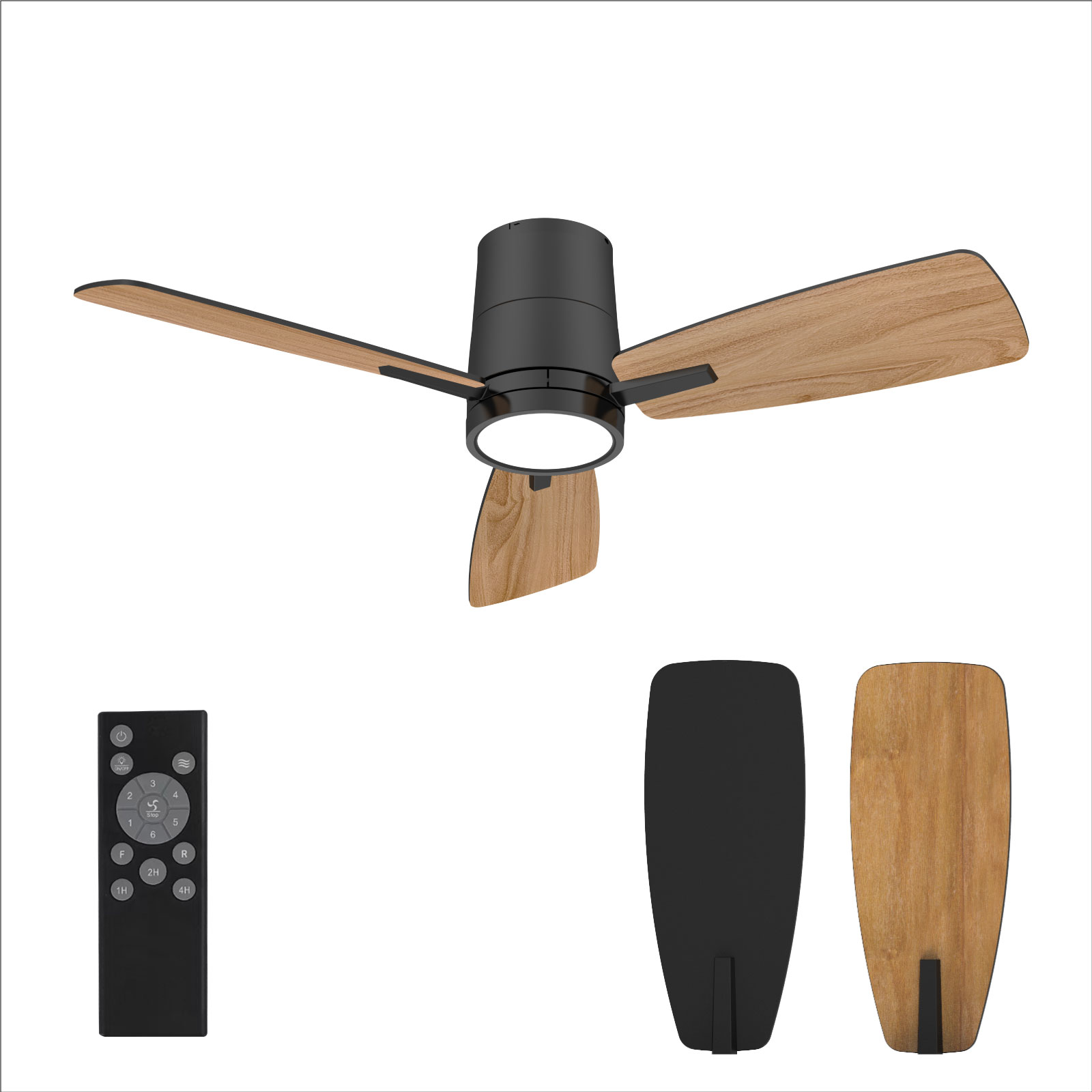TALOYA Ceiling Fans with Lights and Remote Control 42 inch Low Profile White Ceiling Fan with Light Three Blade Flush Mount Ceiling Fan with Quiet Reversible DC Motor for Bedroom 