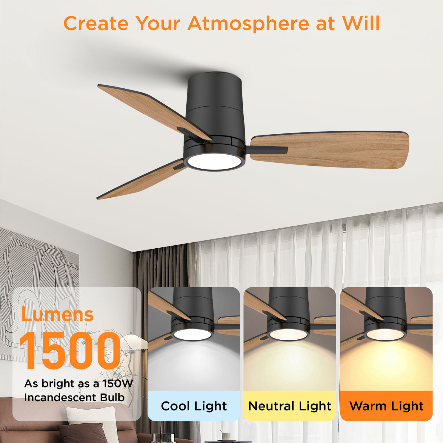 TALOYA Ceiling Fans with Lights and Remote Control 42 inch Low Profile White Ceiling Fan with Light Three Blade Flush Mount Ceiling Fan with Quiet Reversible DC Motor for Bedroom 