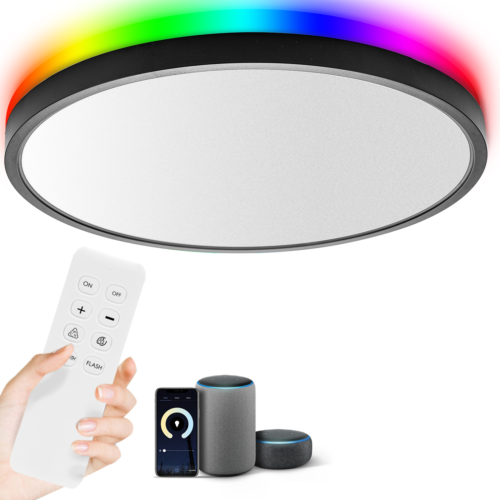 G Series Smart Ceiling Light Flush Mount LED WiFi,Compatible with Alexa Google Home,Dimmable Low Profile Ambient Light Fixture,12 &15.8 &18Inch,RGB
