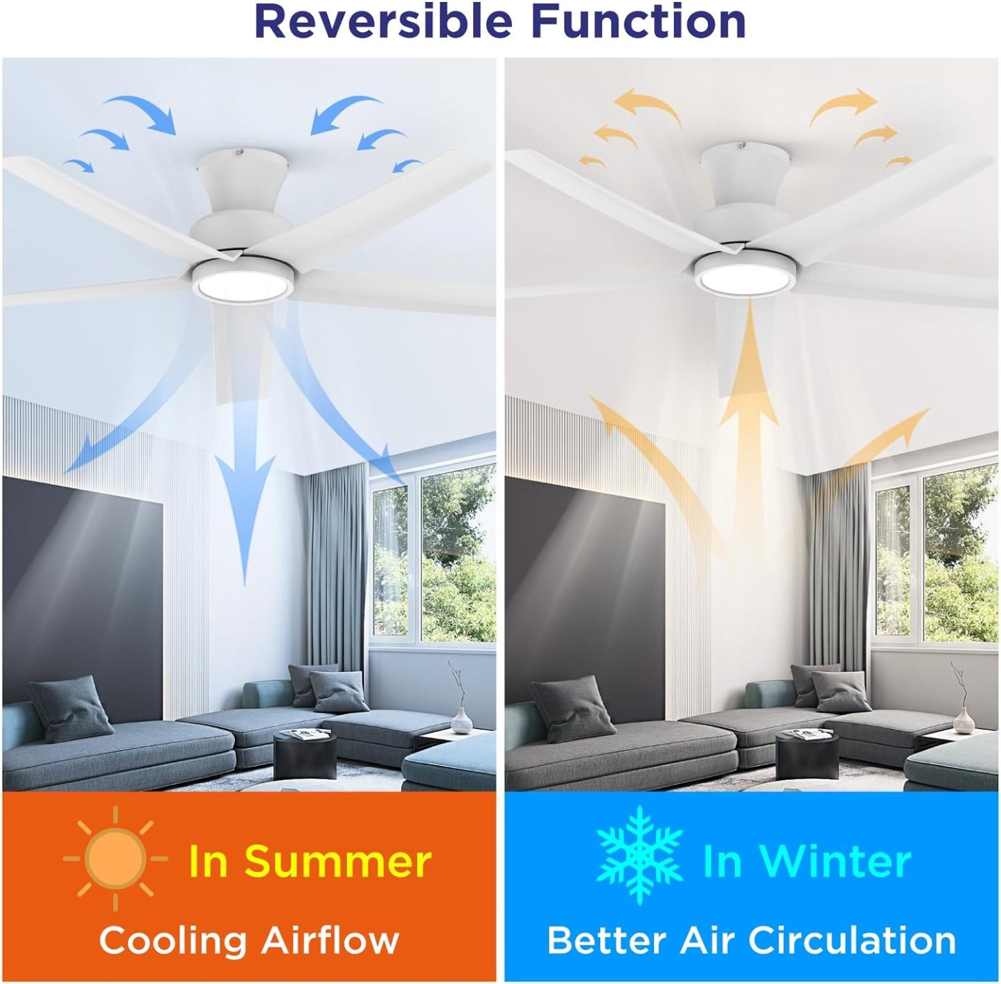 TALOYA 52 inch Ceiling Fans with Lights,Remote Control Multifunctional Quiet Fan with Three Color Temperature and Dimmable Light with Reversible Blades White