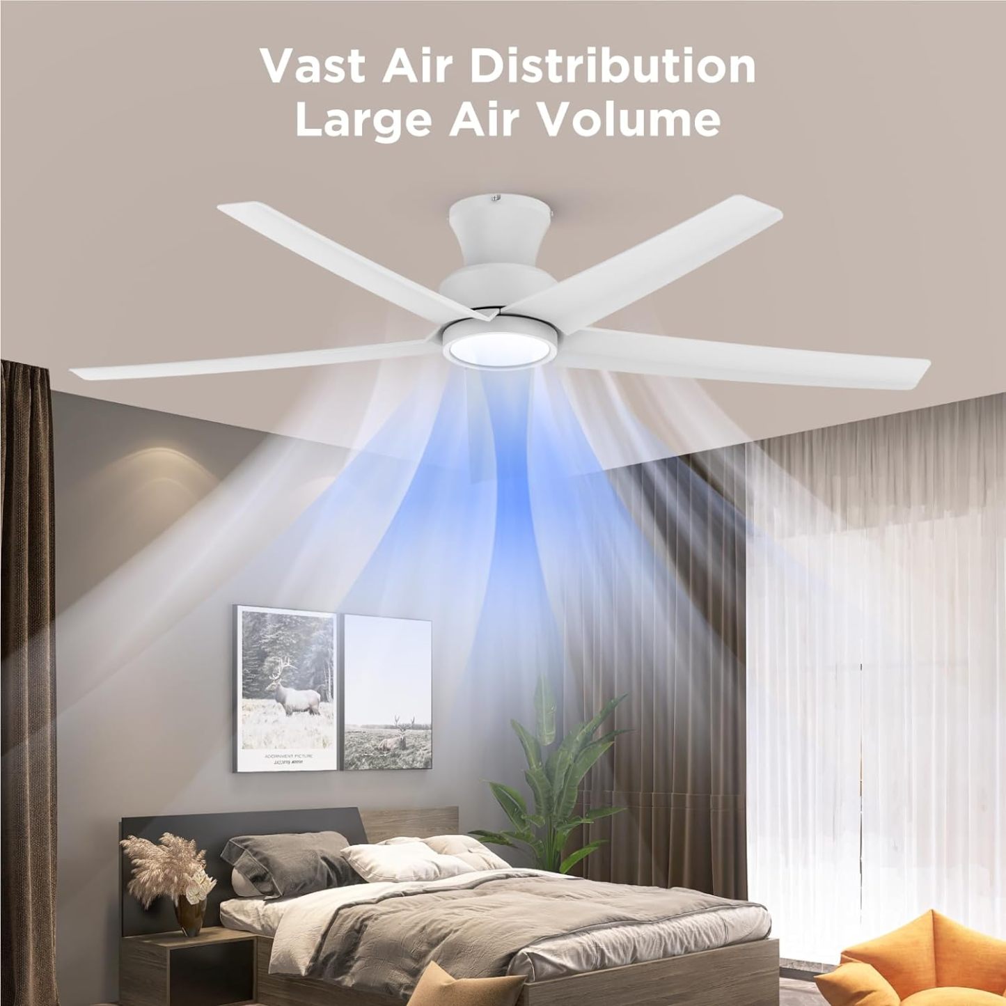 TALOYA 52 inch Ceiling Fans with Lights,Remote Control Multifunctional Quiet Fan with Three Color Temperature and Dimmable Light with Reversible Blades White