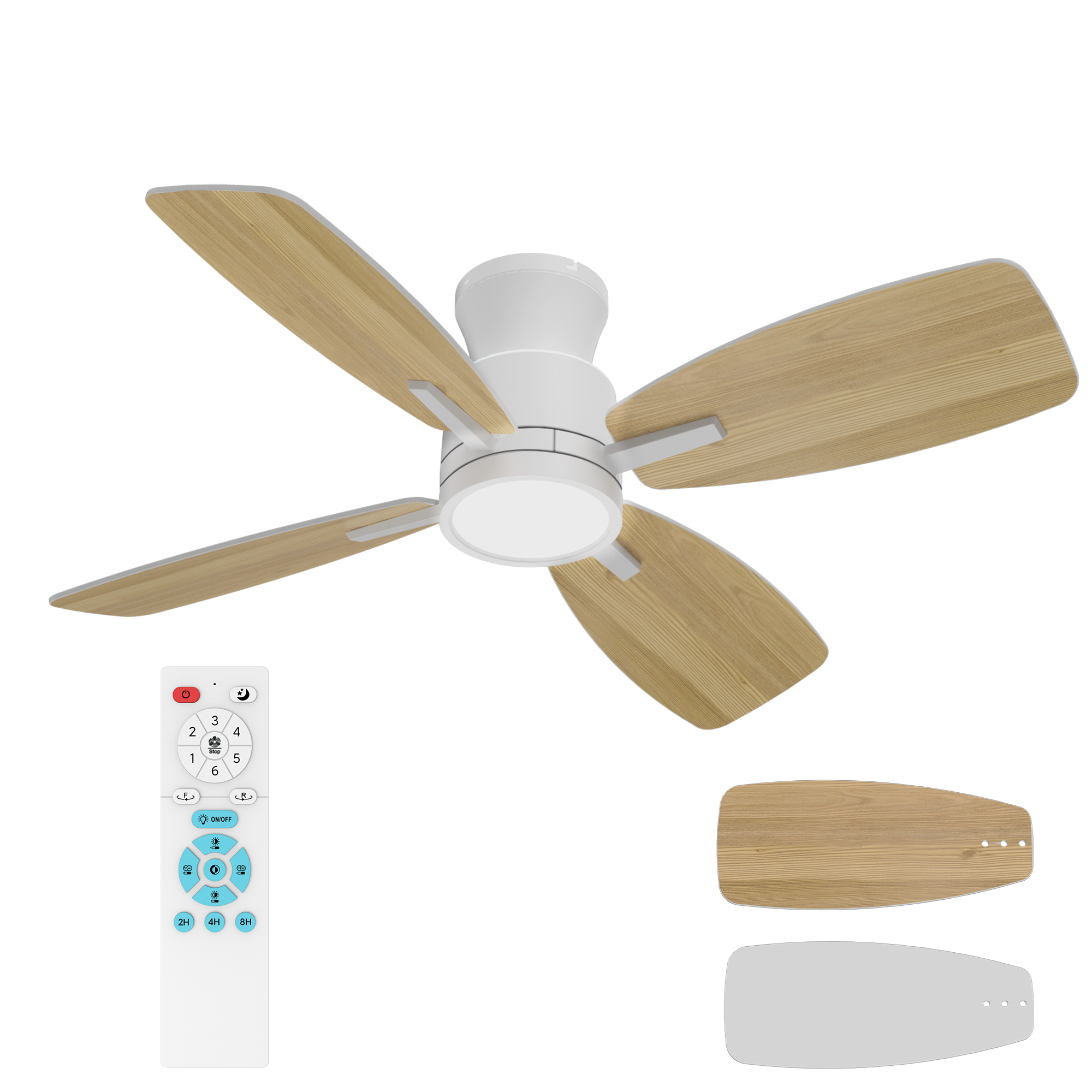 Ceiling Fans with Lights,42 inch Flush Mount Ceiling Fan with Night Light,Quiet Reversible DC Motor Dimmable Lighting Modern Low Profile Ceiling Fan with Light White