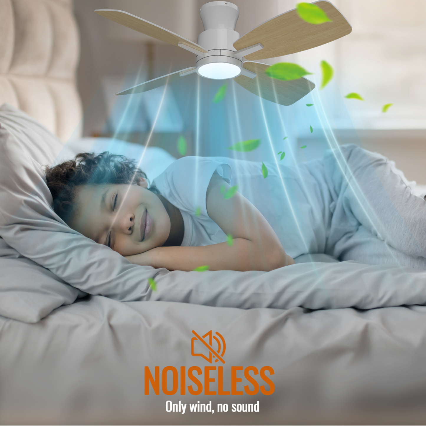 Ceiling Fans with Lights,42 inch Flush Mount Ceiling Fan with Night Light,Quiet Reversible DC Motor Dimmable Lighting Modern Low Profile Ceiling Fan with Light White