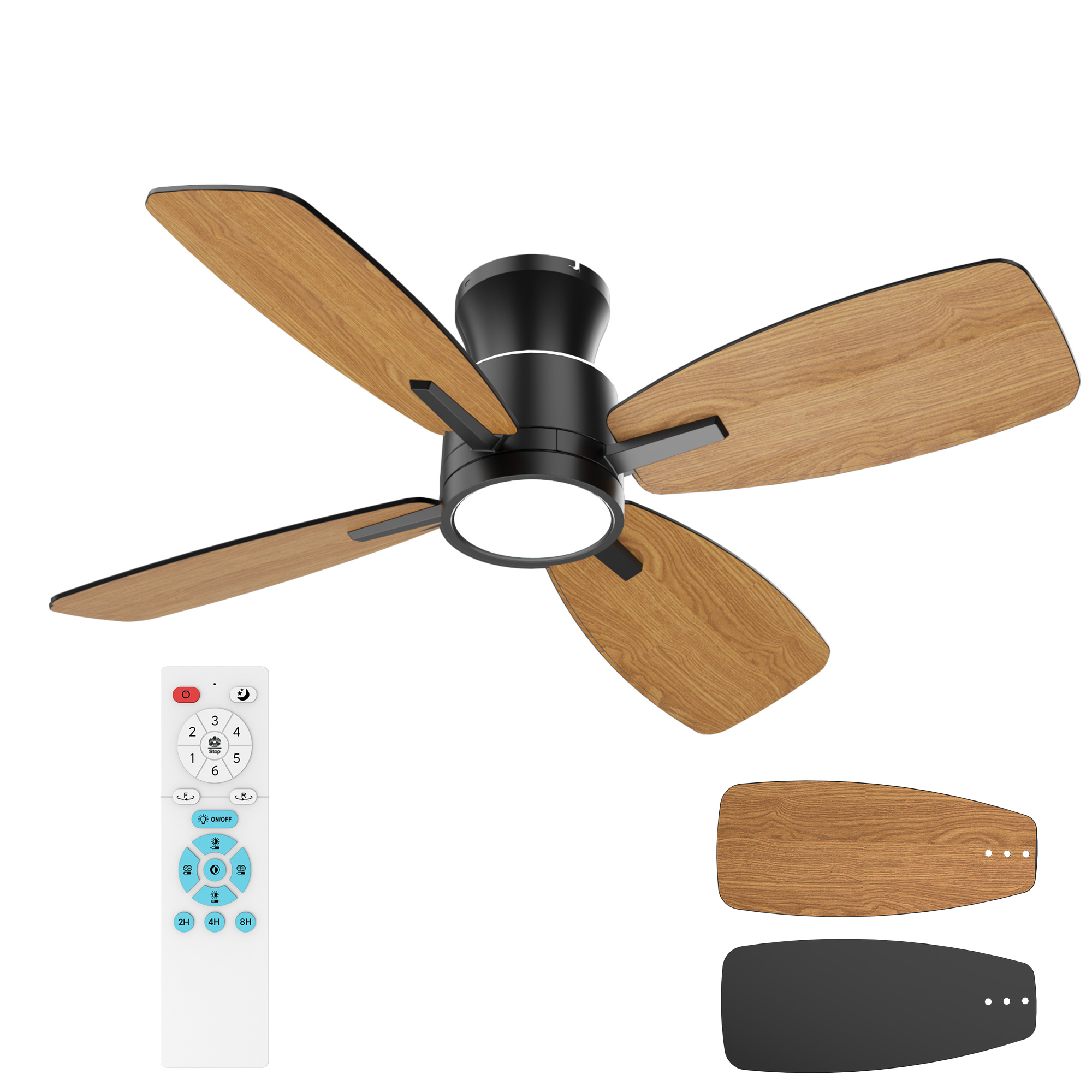 Ceiling Fans with Lights,42 inch Flush Mount Ceiling Fan with Night Light,Quiet Reversible DC Motor Dimmable Lighting Modern Low Profile Ceiling Fan with Light Black