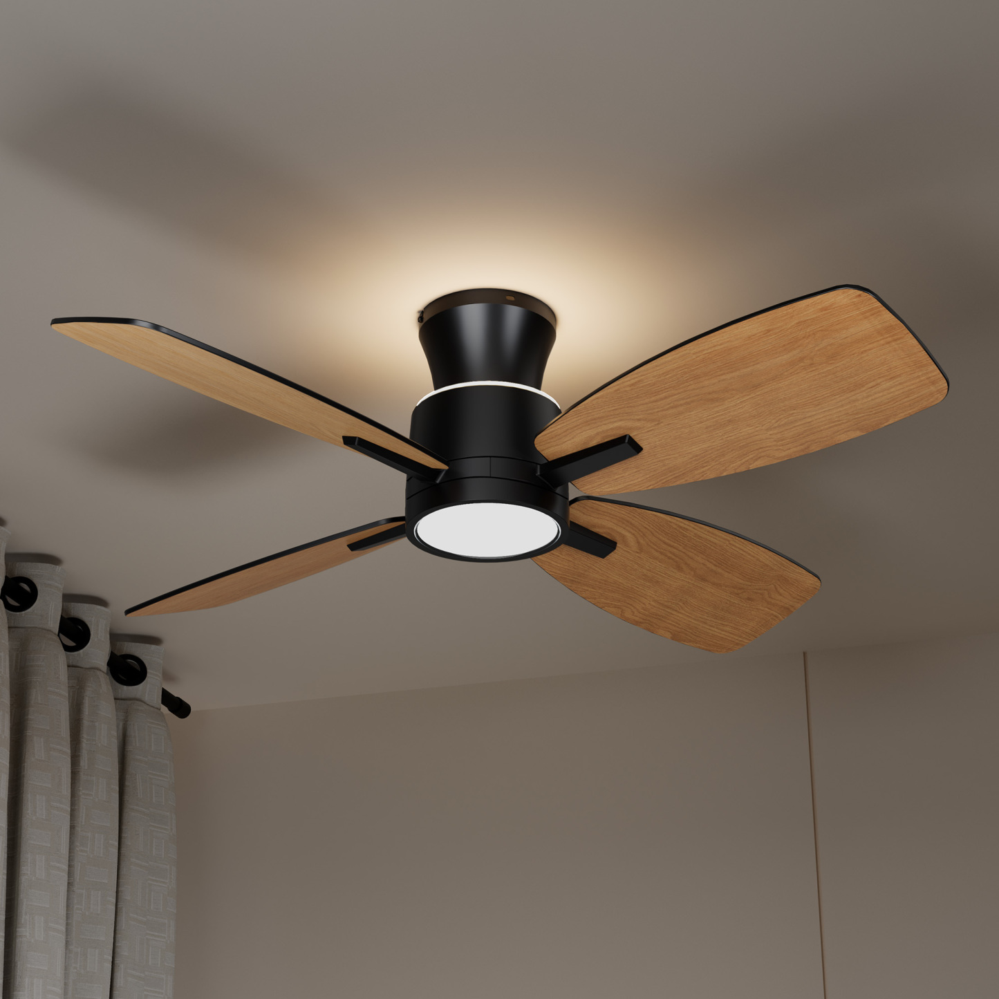 Ceiling Fans with Lights,42 inch Flush Mount Ceiling Fan with Night Light,Quiet Reversible DC Motor Dimmable Lighting Modern Low Profile Ceiling Fan with Light Black
